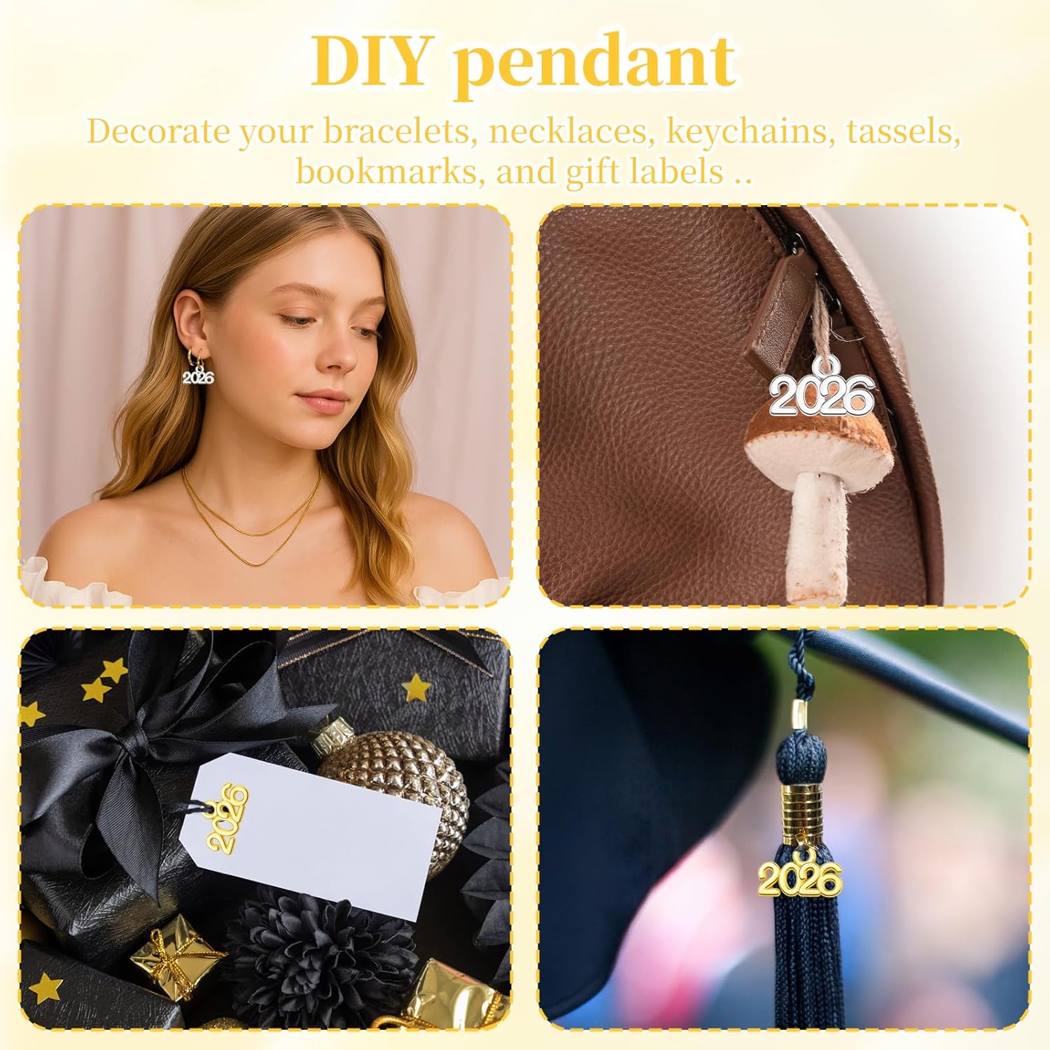 100pcs 2026 Year Charms - Mini 2026 Signet Charms, Gold & Silver Graduation Tassel-Pendants for DIY Jewelry Making, Alloy Tiny Ornament Charm Graduation Decor for Necklace Bracelet (0.51x0.32 Inch) - Image 6