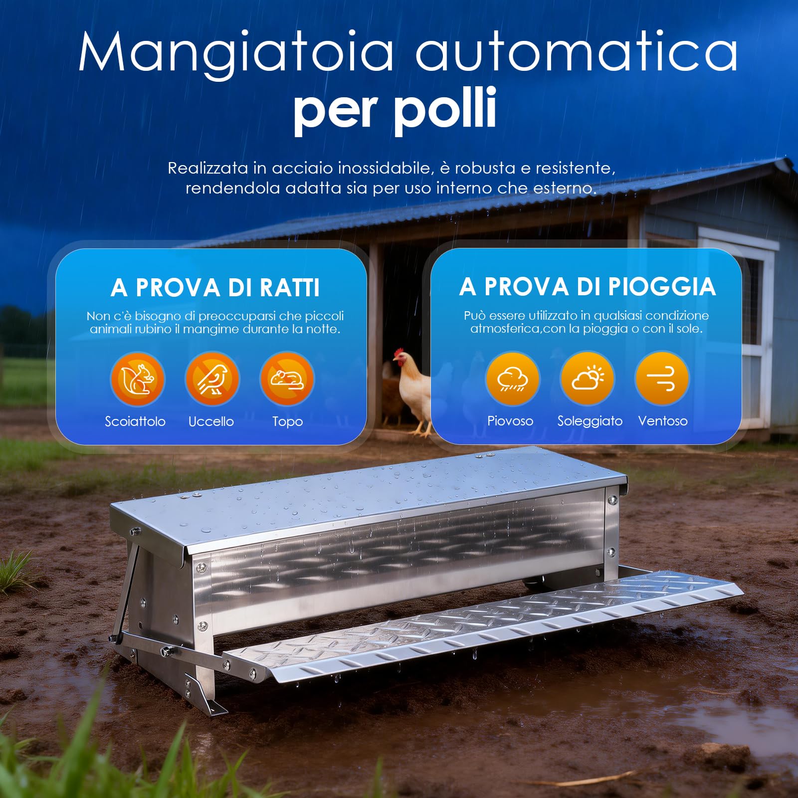 Mangiatoia Automatica a Pedale Galline da 5 Kg, Mangiatoia Per 4-6 Polli, Mangiatoia Per Pollame a Prova di Roditore, Mangiatoia Per Galline a Prova di Pioggia Per Galli e Fagiani All'Aperto