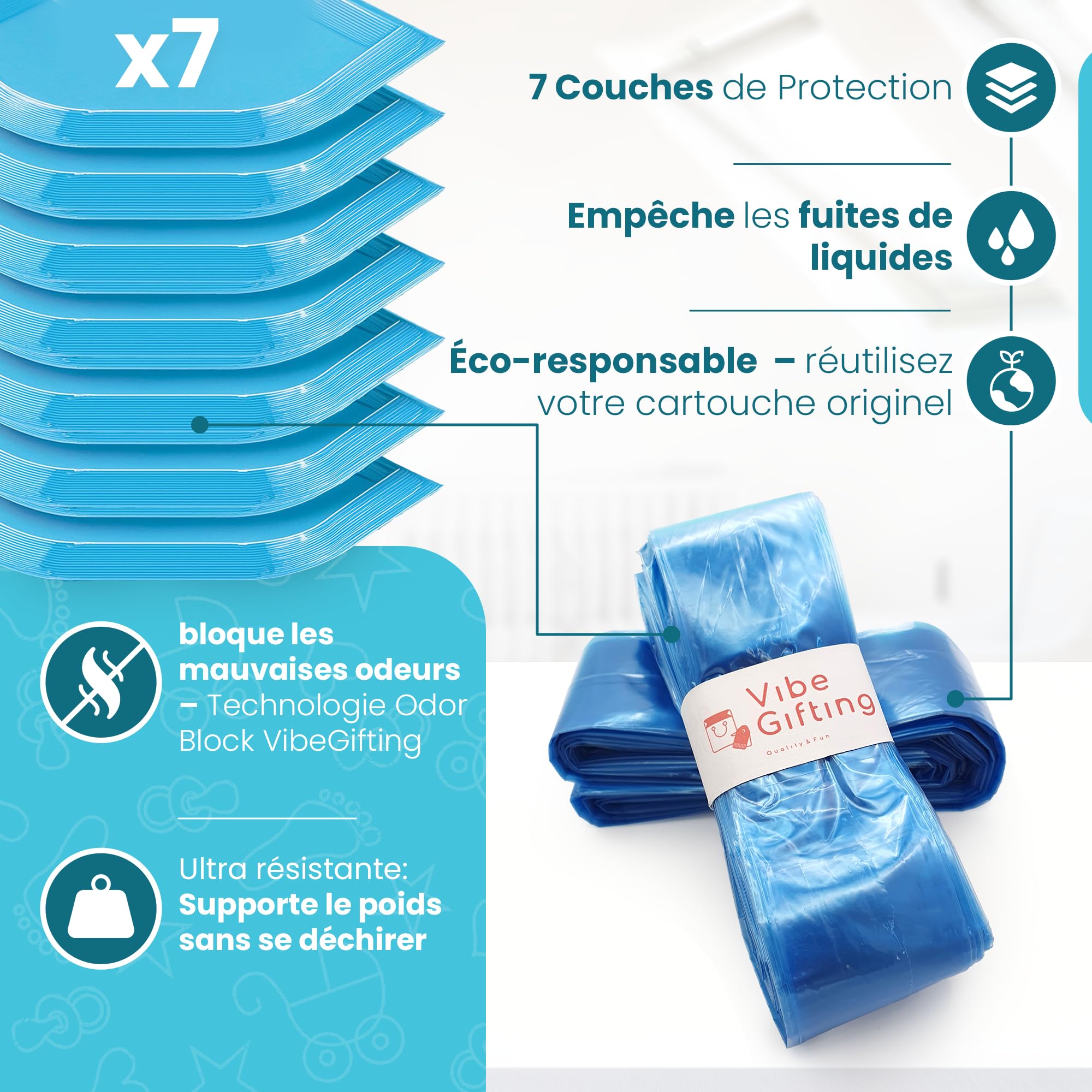 VibeGifting® Pack XXL-9 Recharge Poubelle à Couche 10 m Compatible Tommee Tippee Angelcare Antibactérien Parfumé Anti-Odeur Sans BPA Recyclé