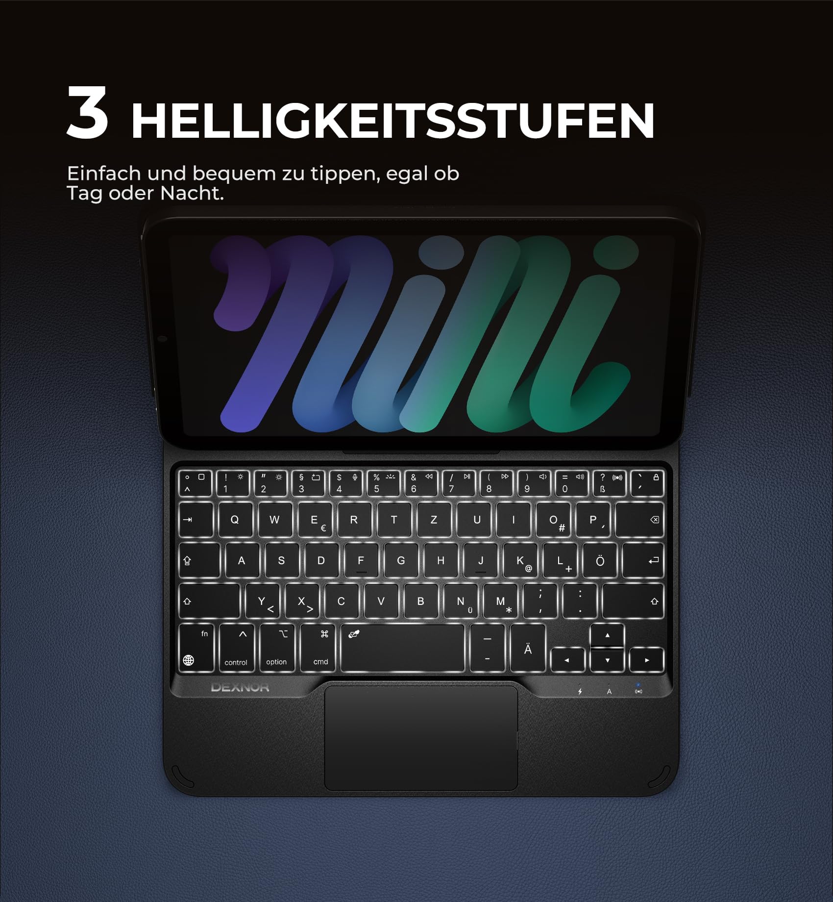 Dexnor Tastatur Hülle für iPad mini 6/7, Magnetische Schwimmender Cantilever-Ständer mit Trackpad Stifthalter Hintergrundbeleuchtung für iPad mini 7/6 Generation 8,3 Zoll 2024/2021 QWERTZ, Schwarz