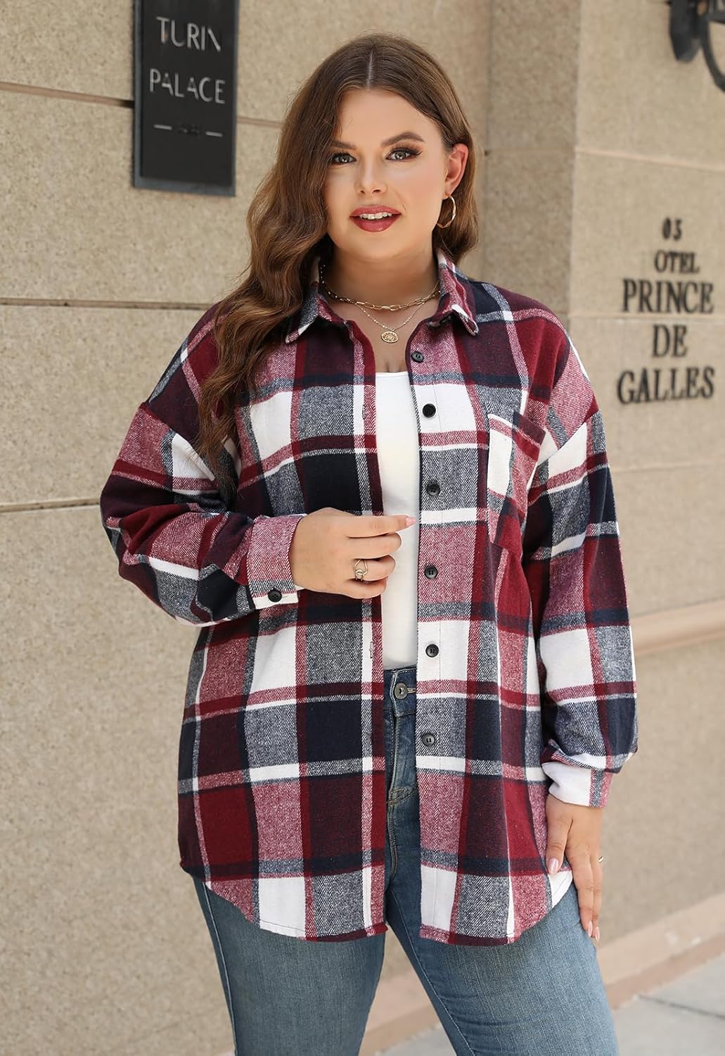 Nemidor Womens Plus Size Flannel Shirt Fall Outfits Long Sleeve Button Down Plaid Shackets Jacket Casual Shirts Tops - Image 3
