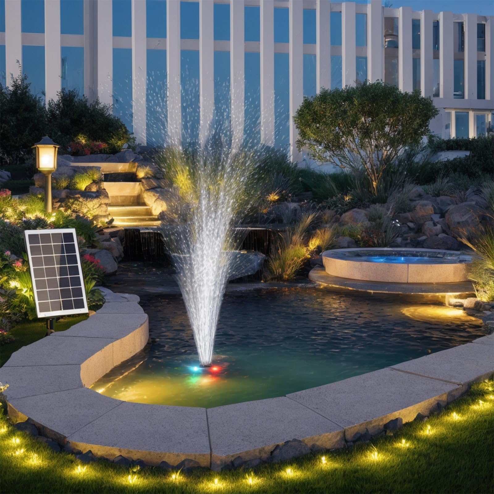 LESOLEIL Pompa solare fontana 2000 mAh 3,5 W 8 ugelli LED colorate