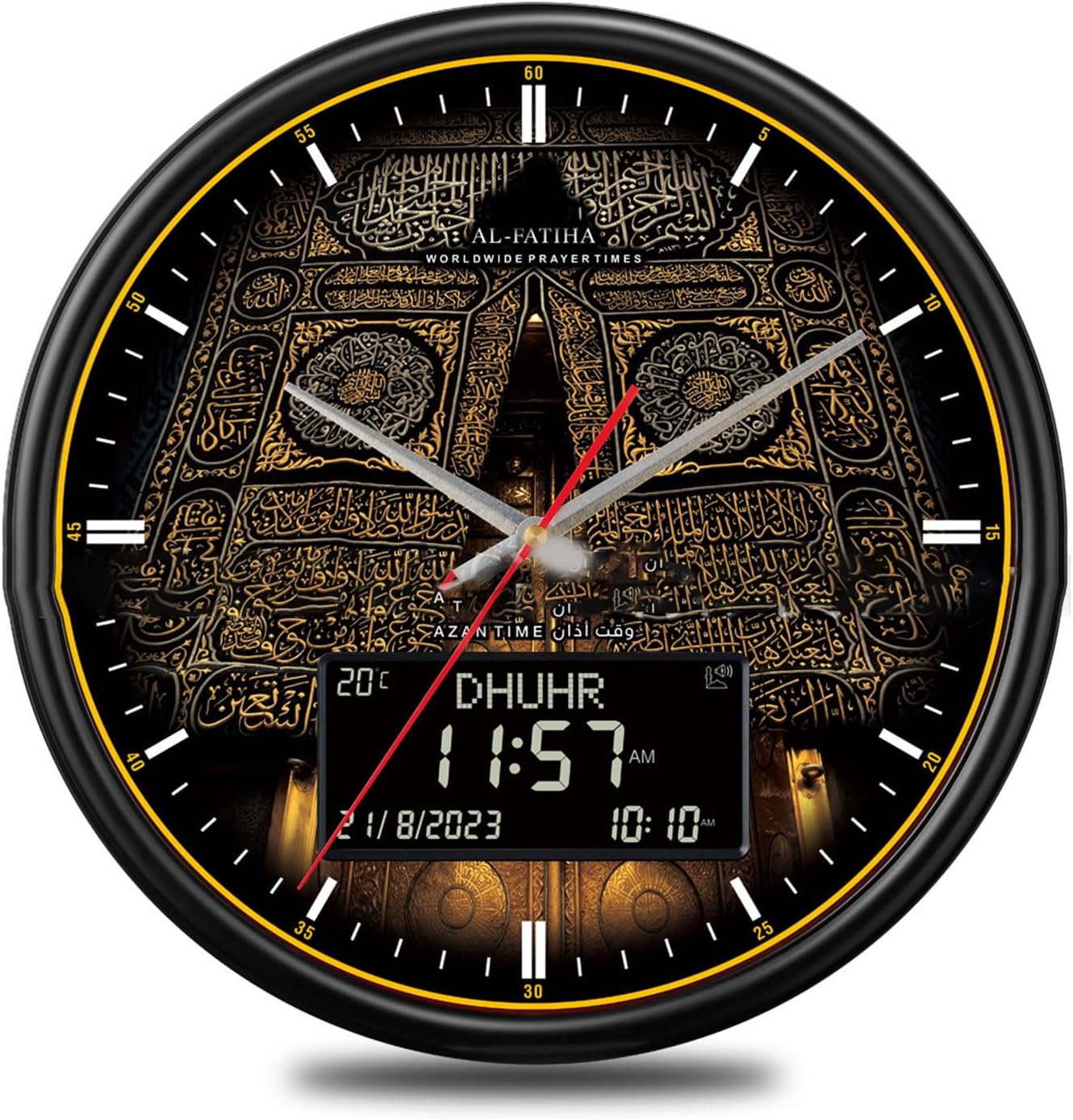 13inch Digital Azan Clock Retro Round Wall Clock with Alarm Clock Function & Year Data Temperature Prayer Time Display FAJ-360 Retro Round Clock