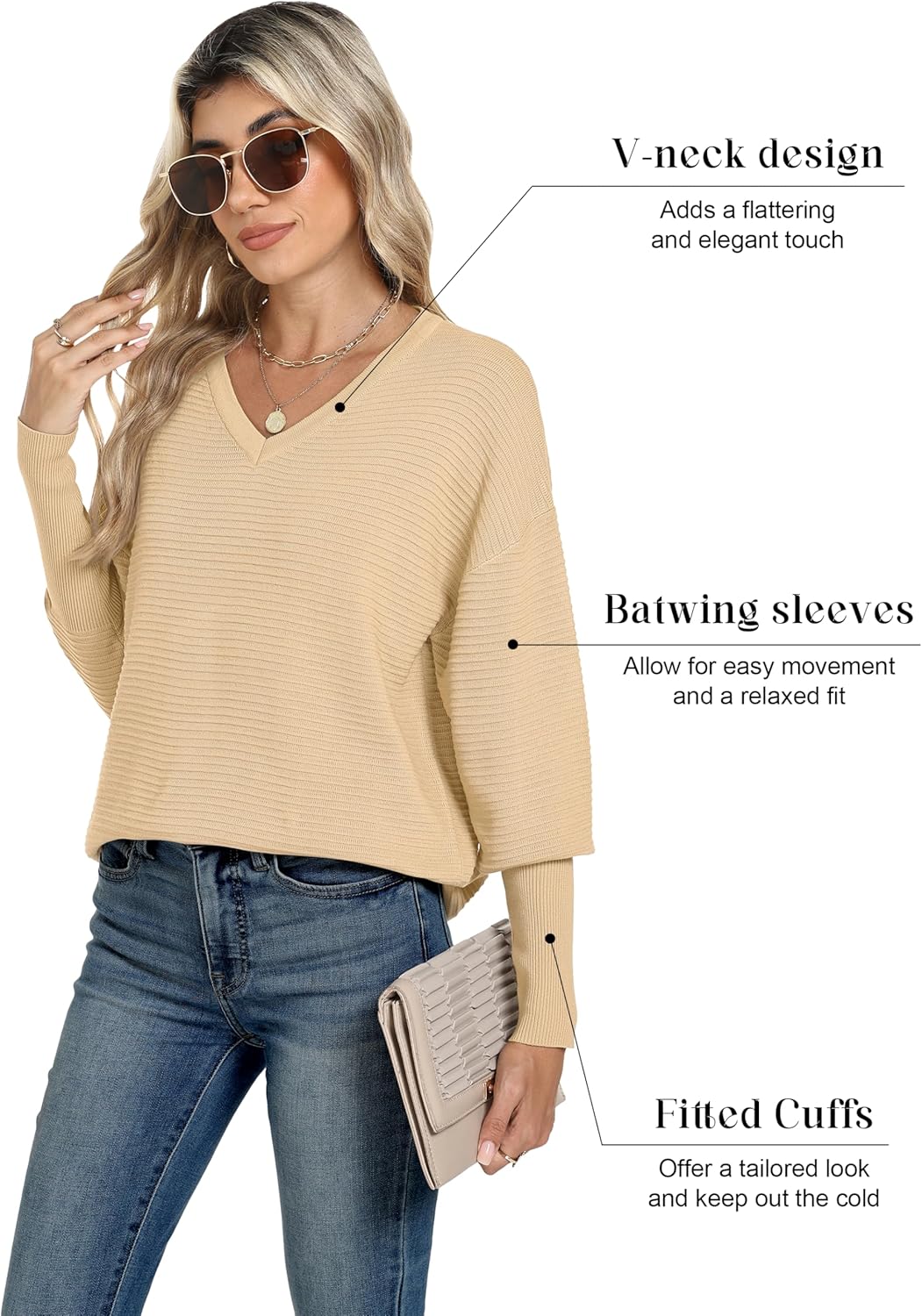 Motarto Women's Knit Sweater Casual Thin Long Sleeve Pullover V Neck Lightweight Sweatshirts Classic-Fit Tops for Spring Fall - Image 5