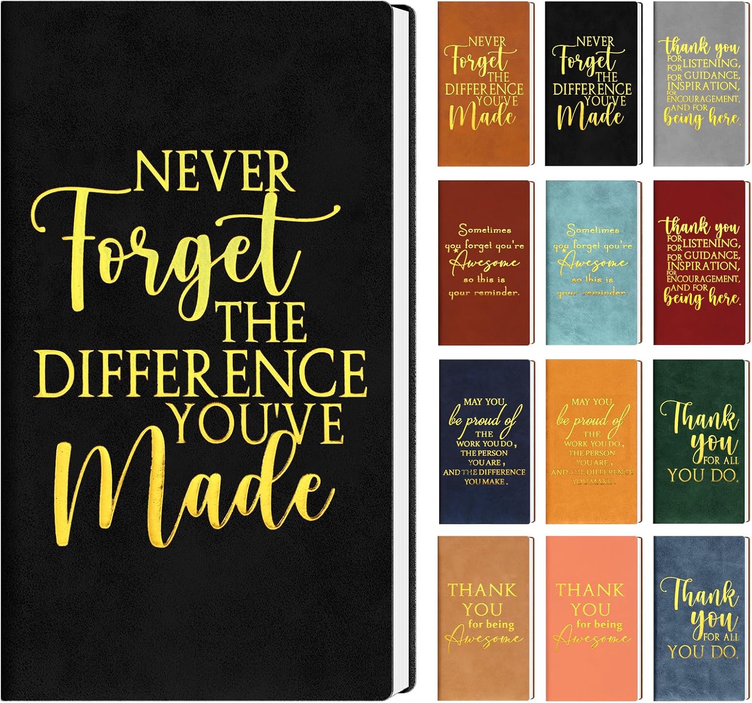 Kosiz 12 Pcs 12 Pcs Teacher Appreciation Gift Inspirational Notebook Thank You Gift Teacher Appreciation Grad Party Favor A6 Leather Notebook Pocket Notepad Present for Staff Coworker