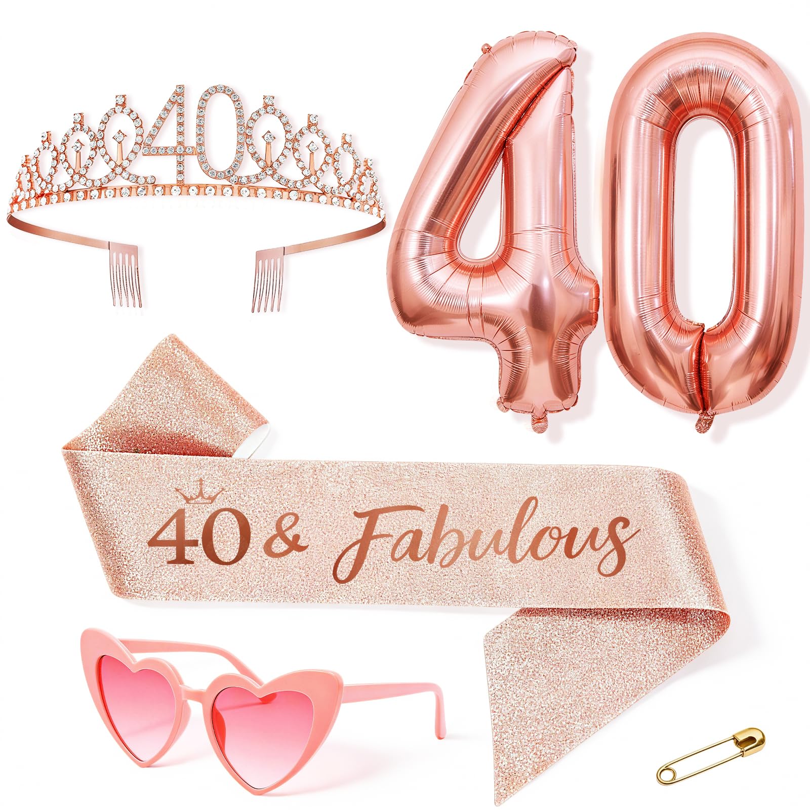 Anruzon Geburtstag Frau Deko, Geburtstag Krone und Schärpe, Rosa herzförmige Brille, Luftballons Rosegold, Geschenke für Frauen, Geburtstagsparty Deko Supplies
