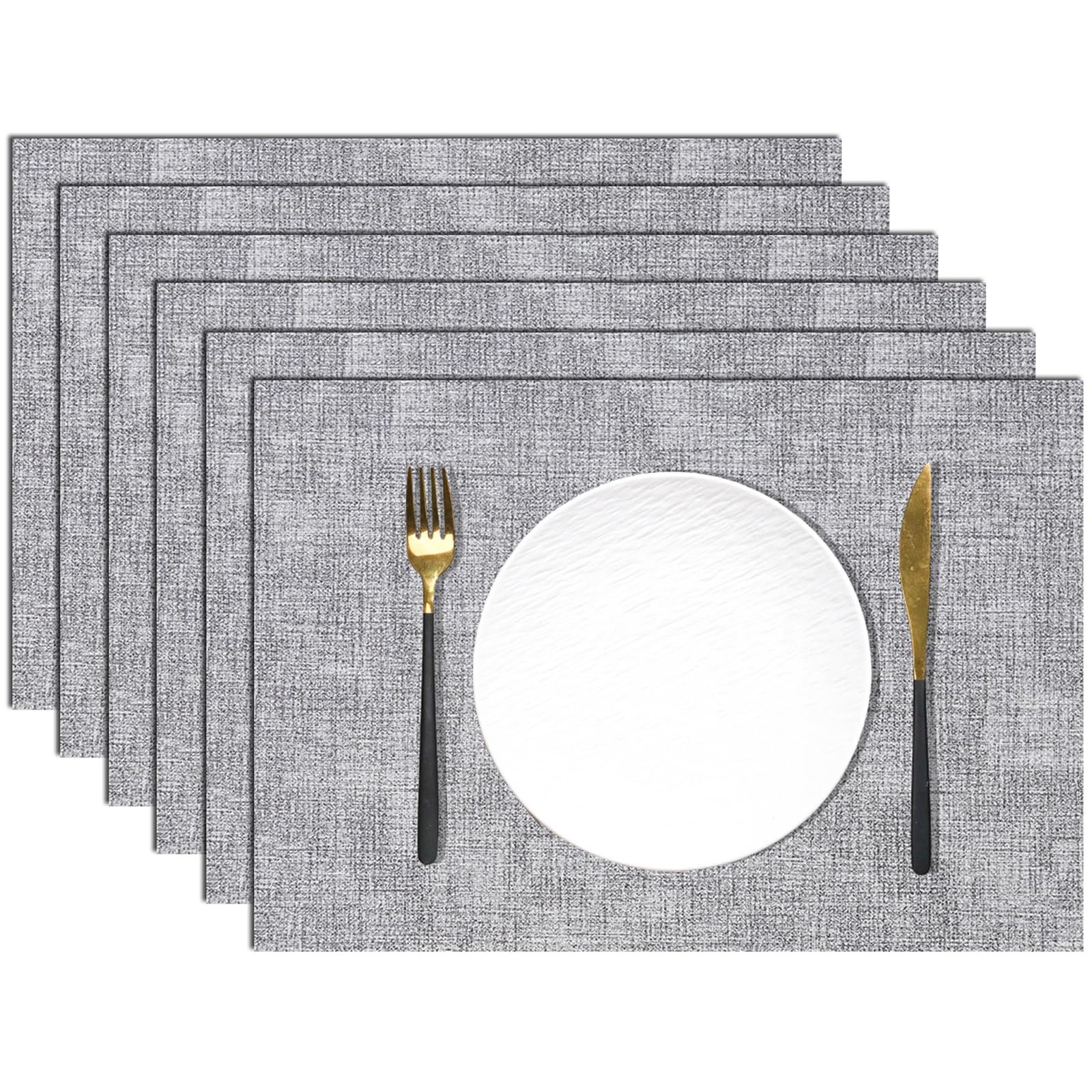 Set di 4/6 tovagliette americane, in similpelle, impermeabili, antiolio, resistenti al calore, reversibili, per cucina, sala da pranzo, esterno(Grigio,Set of 6)