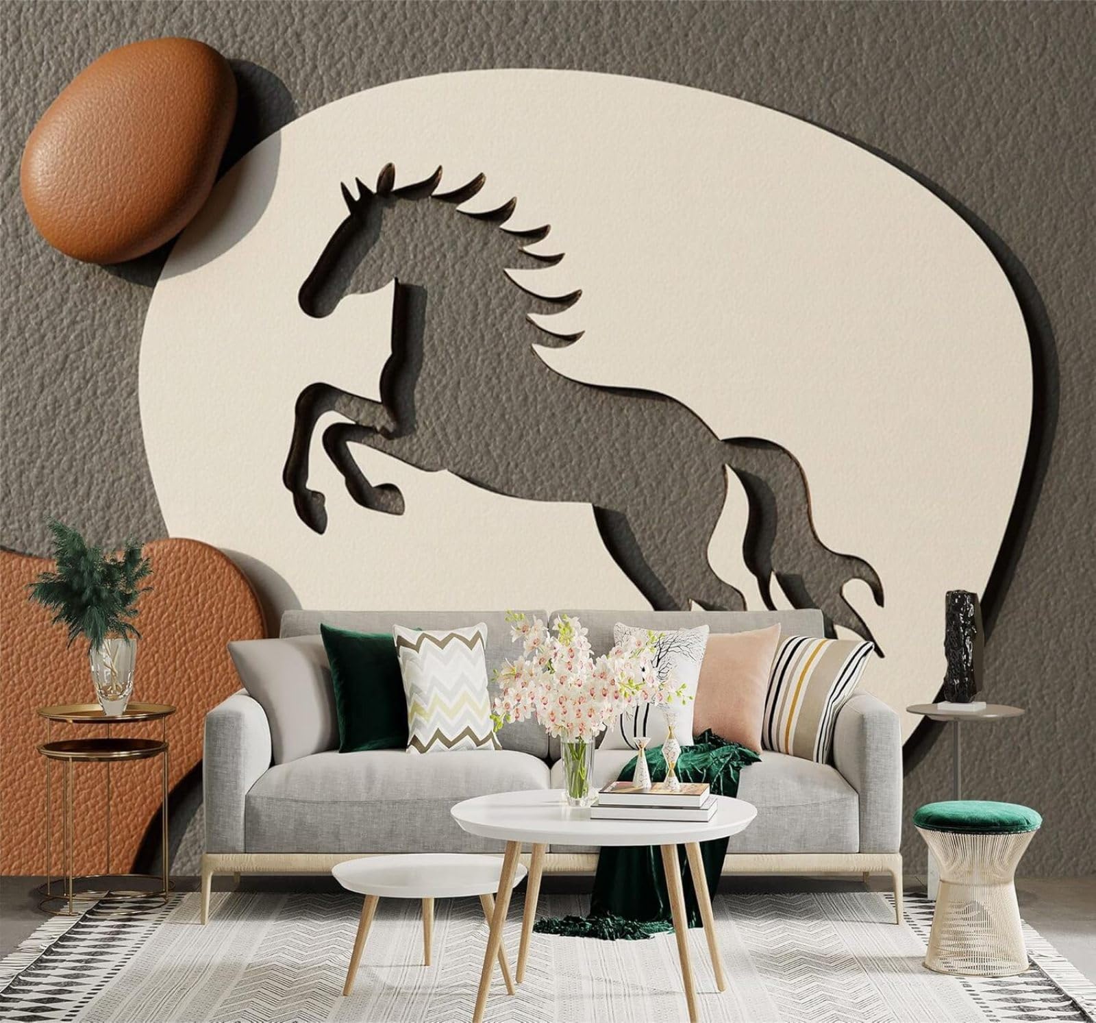XLMING Minimalist Galloping Horse Silhouette Art Individuality 3D Wallpaper Silky Texture Home Study Office Grey Dining Room Sofa Bedroom Living Room TV Backdrop-300cm×210cm