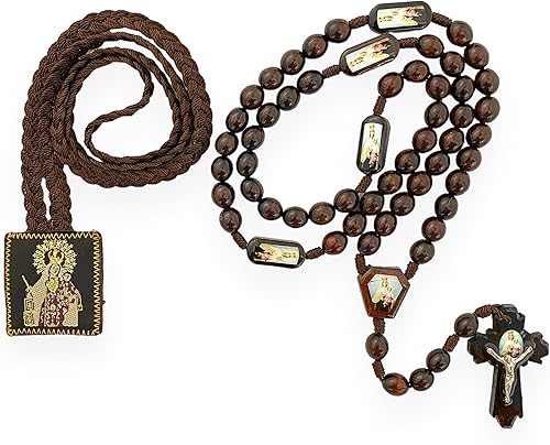 GCK Nuestra Señora del Monte Carmelo Escapulario Madera Rosario 2 Pc Set Virgen del Carmen Escapulario Rosario Madera, Madera, tela, No es una