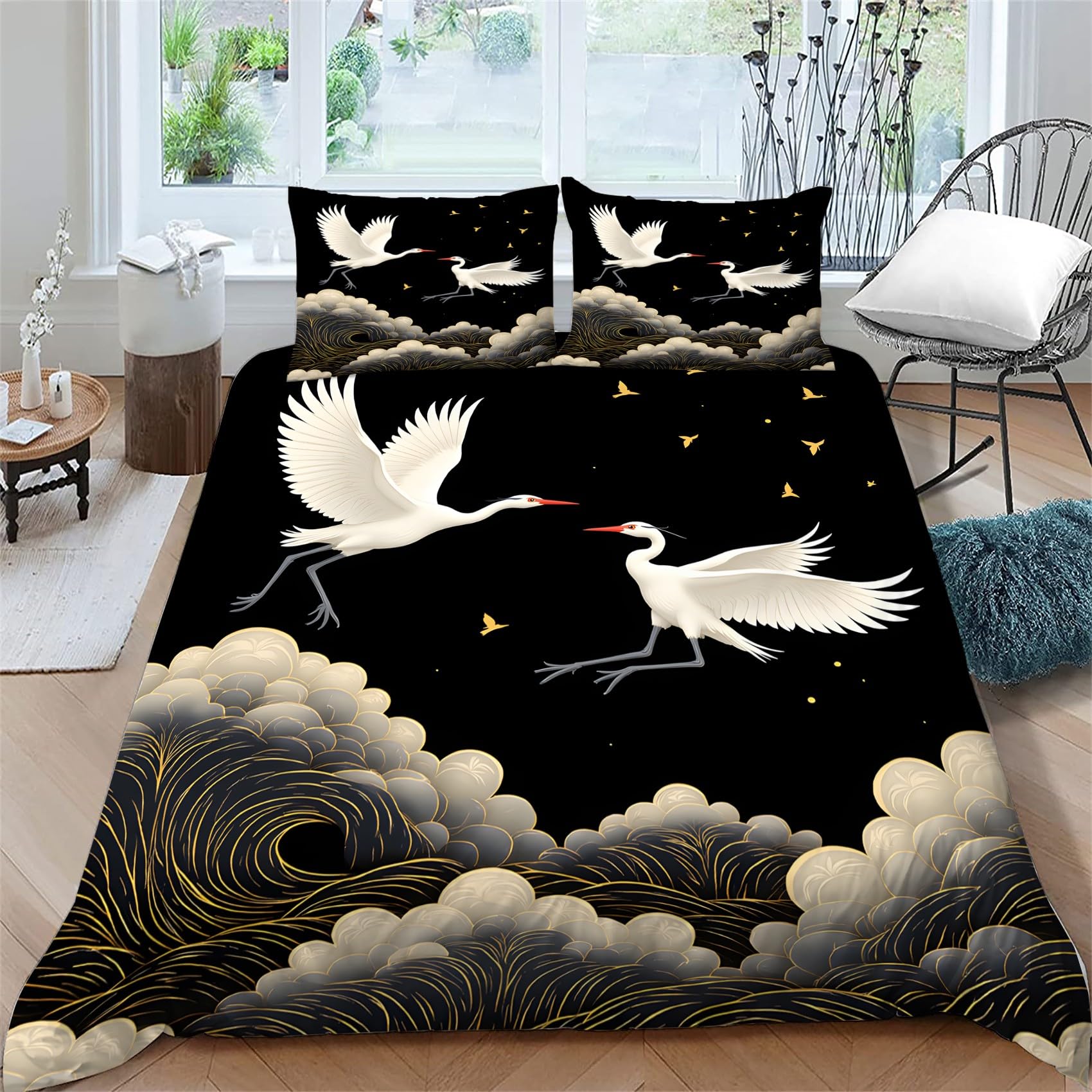Generisch Weiße Schachtel Bettwäsche 155x220cm, Gelber Vogel Bettbezug, 3-Teiliges Bettwäsche-Sets aus Atmungsaktiver und Weicher Mikrofaser, 2 Kissenbezüge mit Reißverschluss AN64