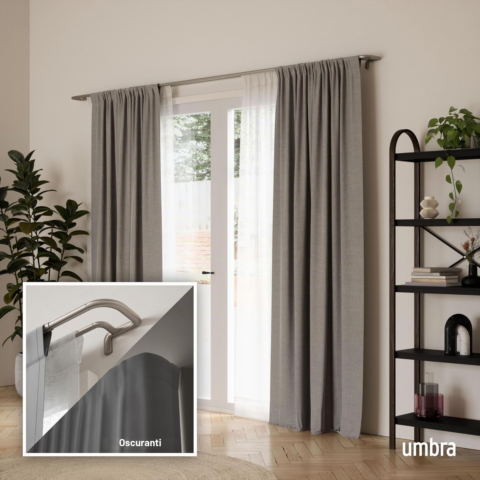 Umbra Twilight Set di aste Doppie: Il Design Avvolgente è Ideale Tende oscuranti, Lega di Acciaio, Nichel Opaco, 30" - 84"