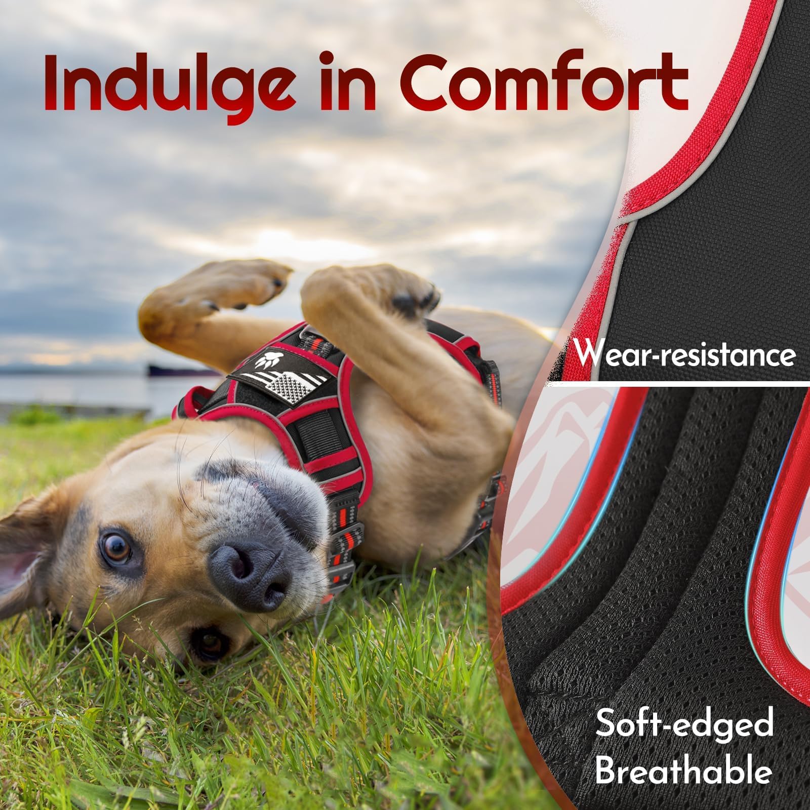 Eagloo Harnais pour chiens de grande taille, harnais réglable anti-traction pour chien avec 3 boucles, harnais rembourré doux, facile à promener avec poignée, gilet réfléchissant anti-étranglement