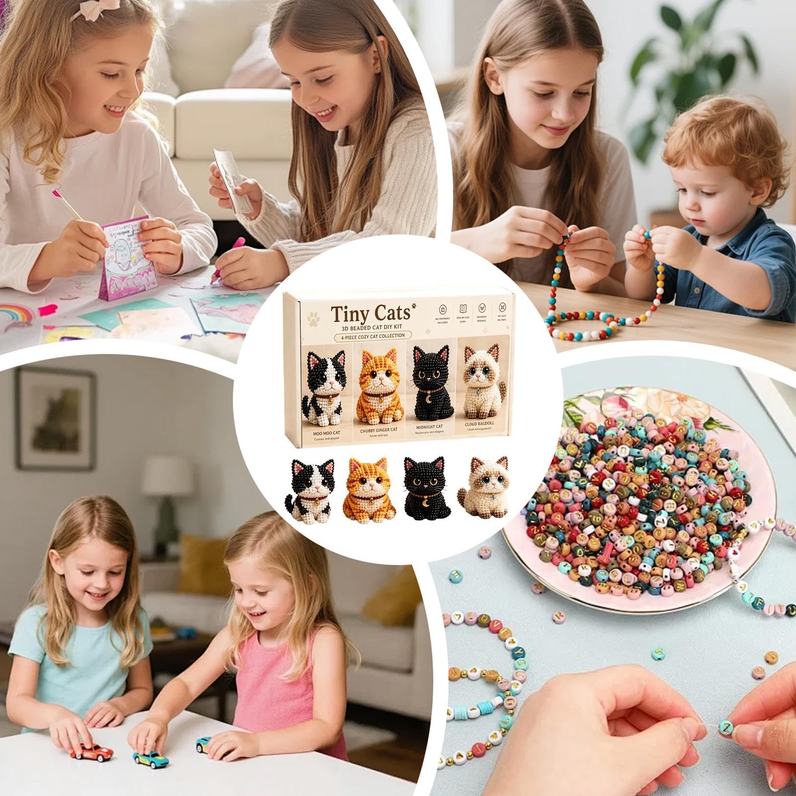 Kit Animali 3d Con Perline, 4pcs Cute Cat Tiny 3D Beaded Animal DIY Kit, Fai Da Te Per Creare Piccoli Animali 3d Con Perline Per Adulti, Adolescenti, Principianti, Appassionati