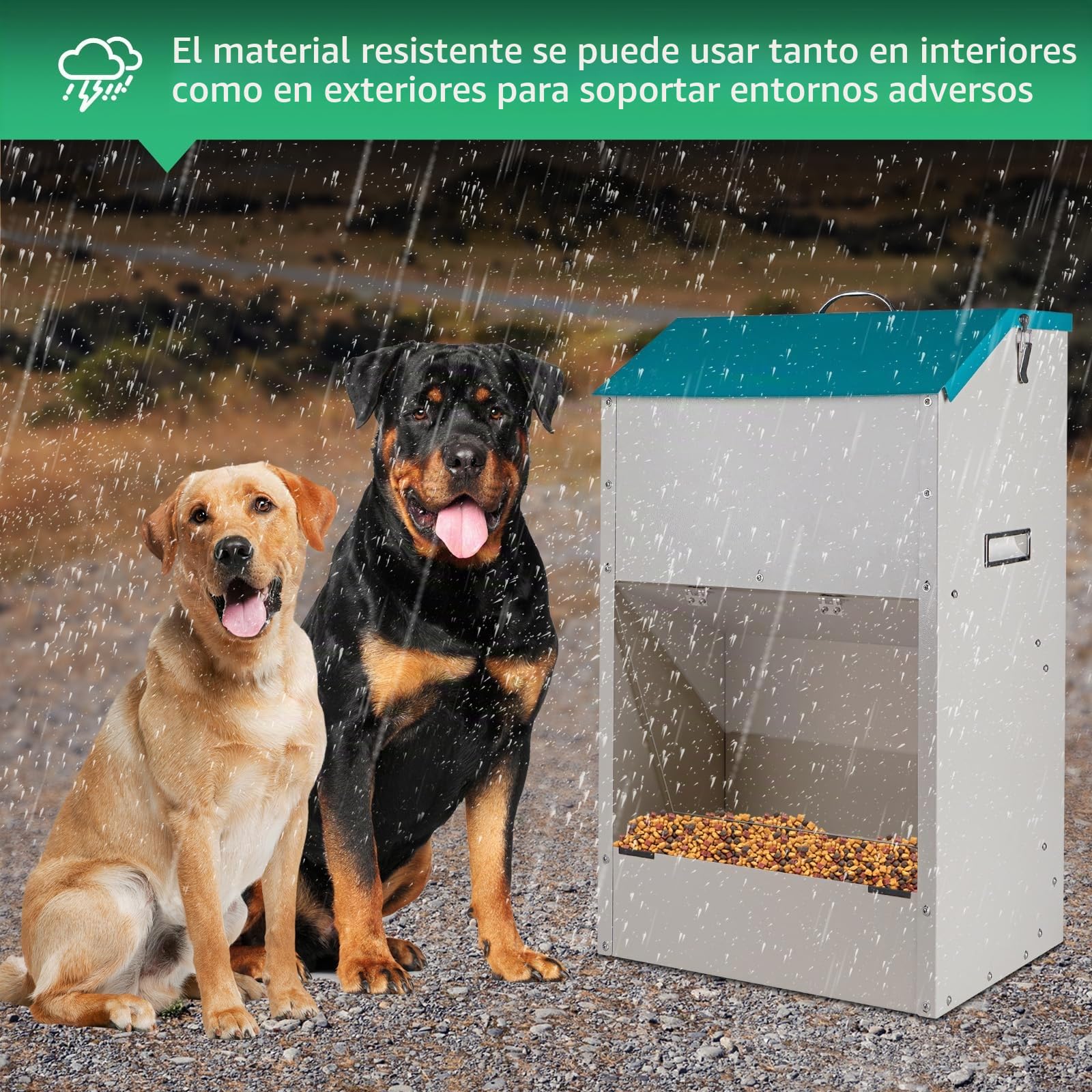 Comedero Automático de Gravedad 22Kg Dispensador de Comida para Perros de Razas Grandes, Uso en Exterior