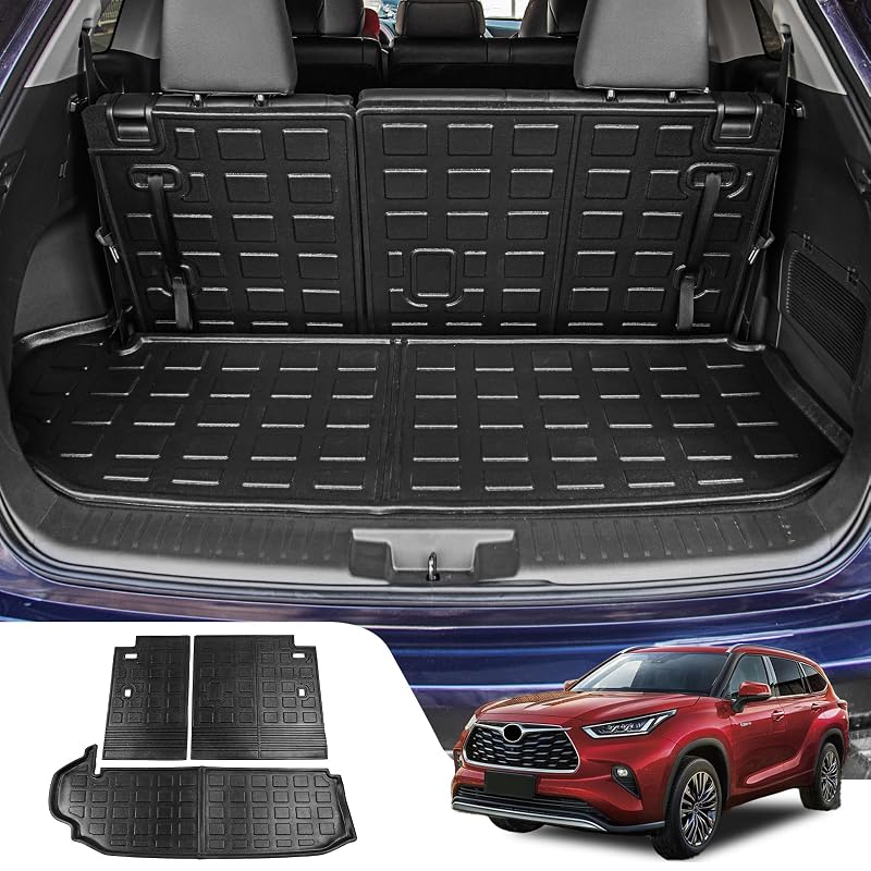 Tapete para Porta-Malas Bomely em TPE Compatível com Toyota Highlander 2020–2026 de 7 Lugares com Tapetes para Encosto do Banco, 3 Peças