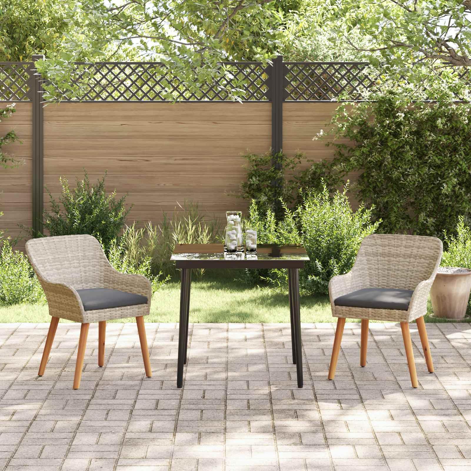 Geecher Set da Pranzo per Giardino, 3 Pezzi in polyrattan Grigio Chiaro con Cuscini Esterni, Tavolo 200x100 cm e sedie 62.5x55x82 cm, Moderno e Resistente alle intemperie for Uso all'aperto