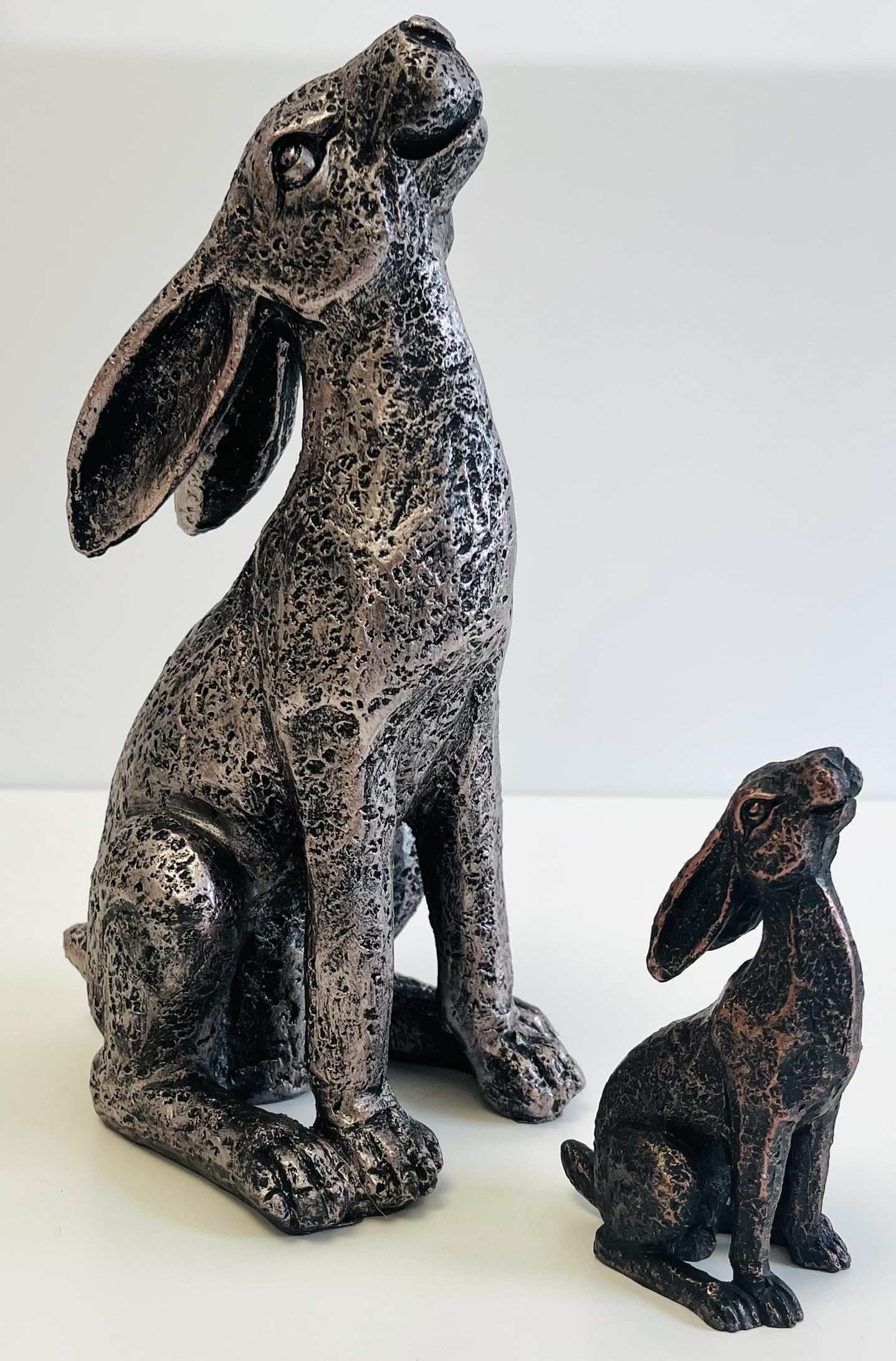 My Square Mile Moon Gazing Hare Garden Ornament, Bronze Effect Resin, 23cm and 10cm, Indoor Outdoor Decor (Hare 23cm)