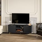 HOMCOM Meuble TV pour téléviseurs jusqu'à 55 po, Centre de divertissement moderne avec armoires de rangement et étagères ouvertes, Table de console multimédia pour salon, chambre, Noir