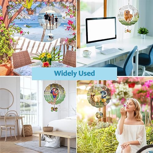 Miniatura 7 de Paquete de 6 hilanderos de viento de sublimación, molinillos de viento de metal de aluminio 3D de 10 pulgadas con 6 pequeños productos de