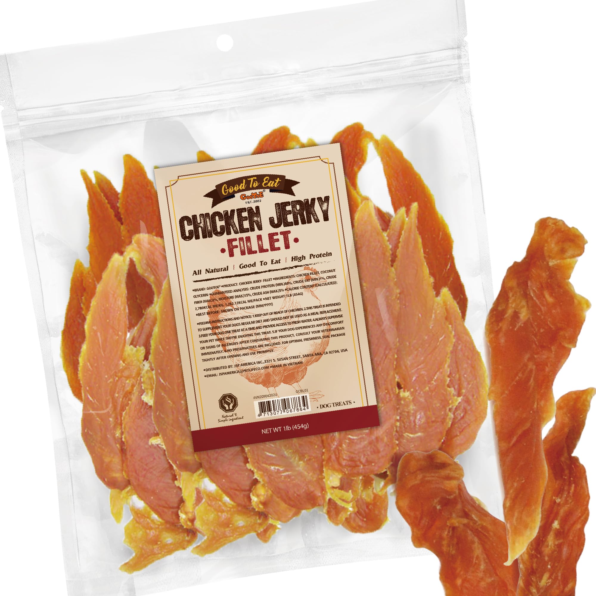 Gootoe Chicken Jerky Dog Treats, Real-Cut Chicken Fillets, 1 lb