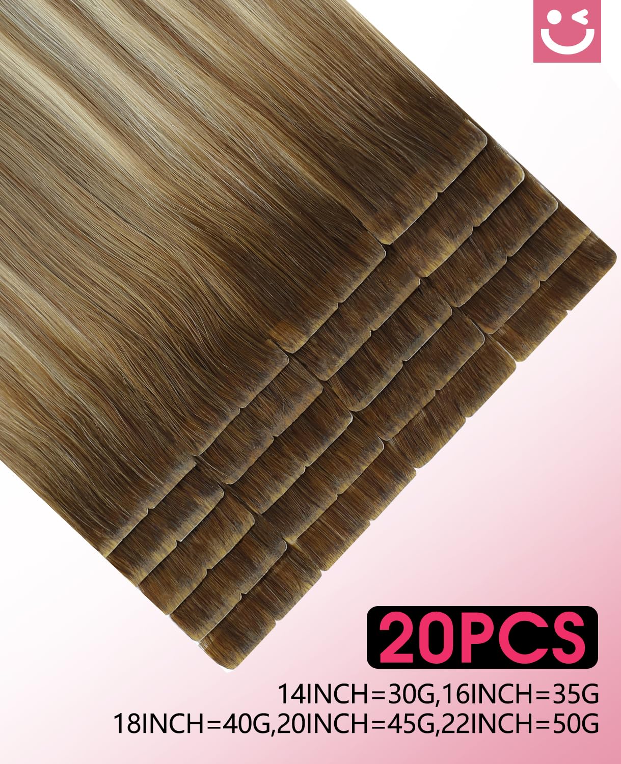 Youngsmile Invisible Tape in Hair Extensions Human Hair 20pcs 45g Balayage #3/8/22 Walnut Brown to Ash Brown and Golden Blonde 20 Inch Injection Tape Hair Extensions Remy Human Hair (#3/8/22,20'')