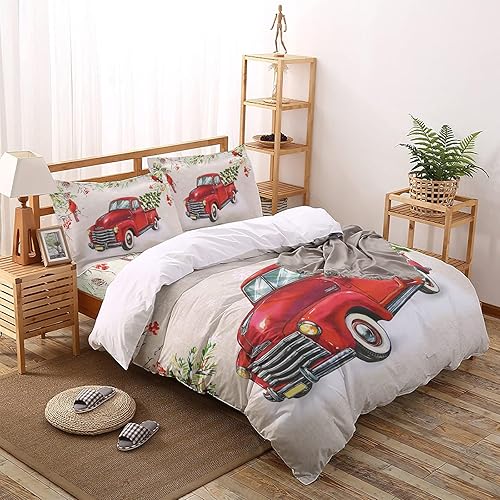 Miniatura 3 de Juego de fundas de edredón tamaño Queen, juego de funda de edredón de Navidad de 4 piezas, juego de ropa de cama suave de microfibra ligera para