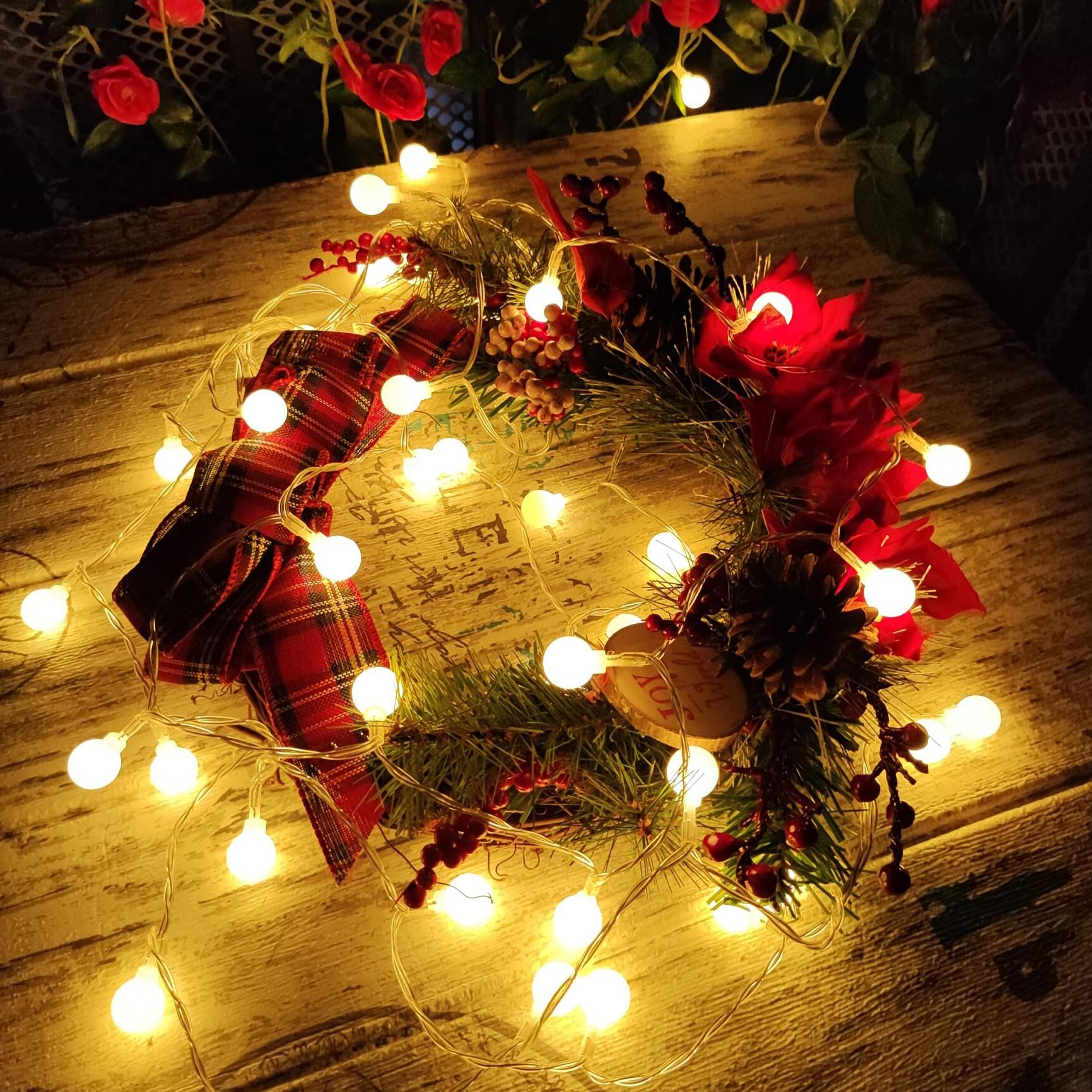 Lichterkette mit 100 LEDs, batteriebetrieben, mit Fernbedienung, regenfest, 8 Modi & Timer, dimmbare Lichterkette für Innen- und Außenbereich, Weihnachtsbaum, Weihnachtsfeier, Garten, Hochzeit