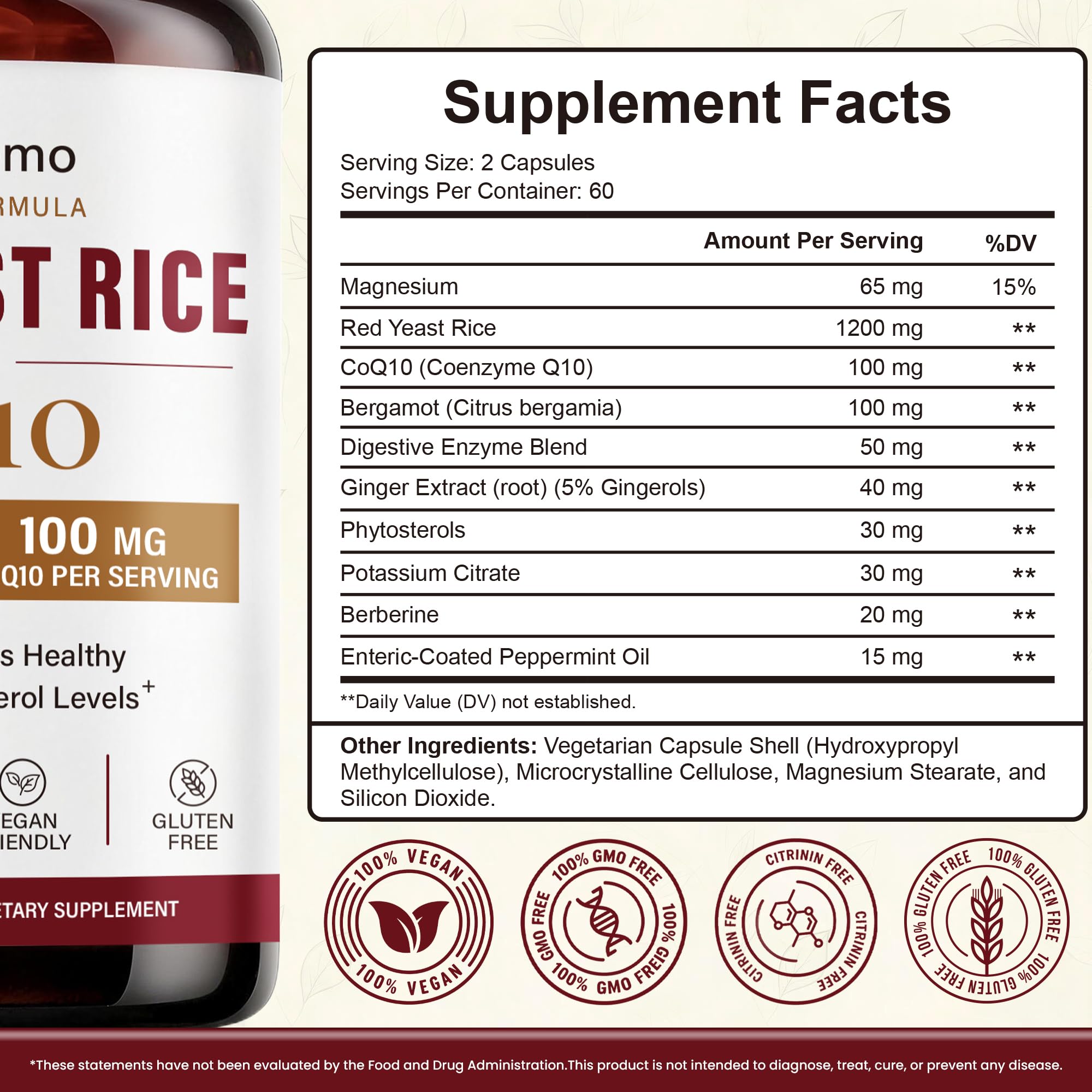 1200mg Red Yeast Rice with CoQ10 100mg Heart Wellness Support Supplement — Amazon image 4