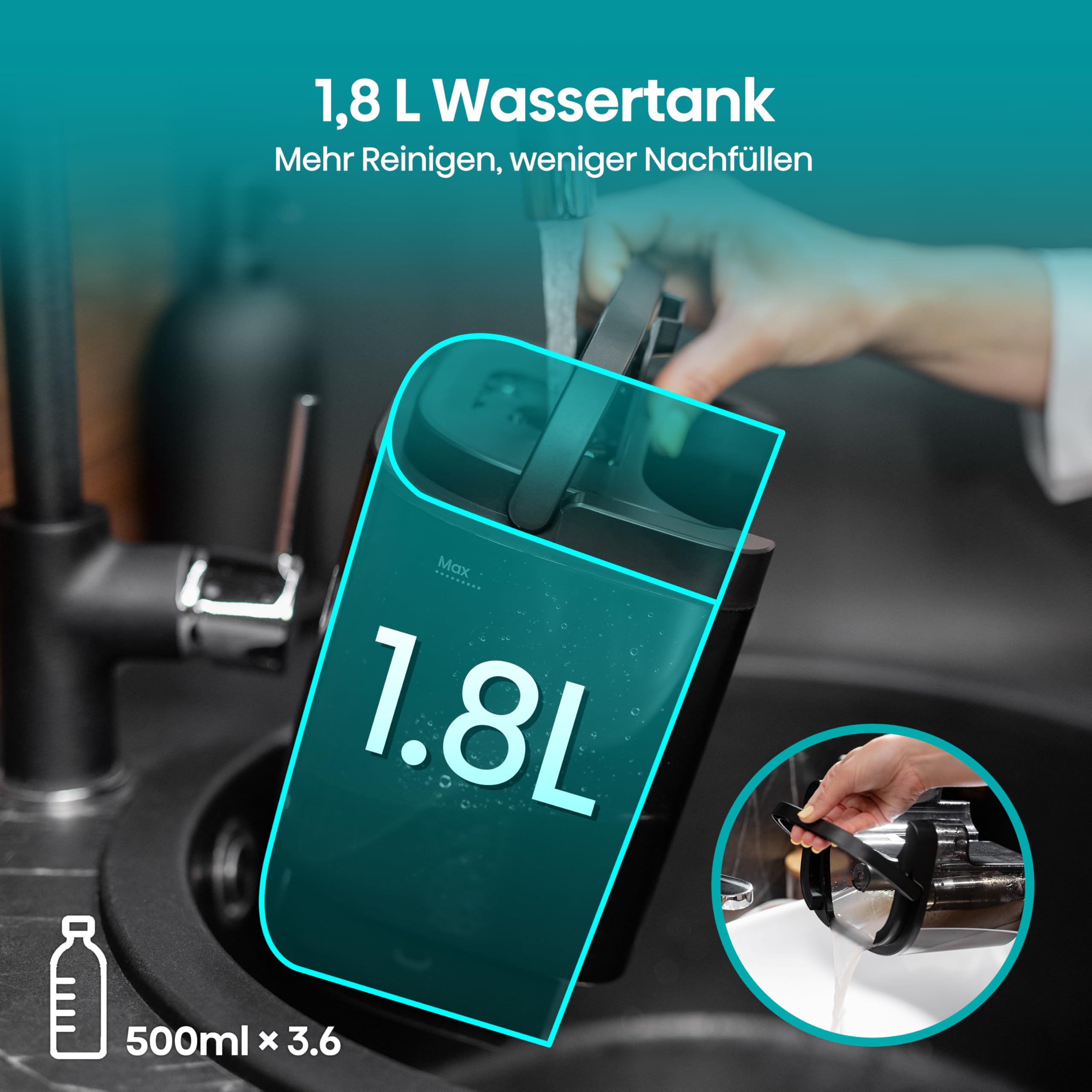 Hisense HSSC007A Dampfreiniger/ 1,8 L Wassertank/ 1500 W/ 2 in 1 Flecken- und Dampfreiniger/ 4 Reinigungsmodi/Kompakt/Selbstreinigungsfunktion/Fugenbürste, Detaildüse, Schaber und Universalbürste