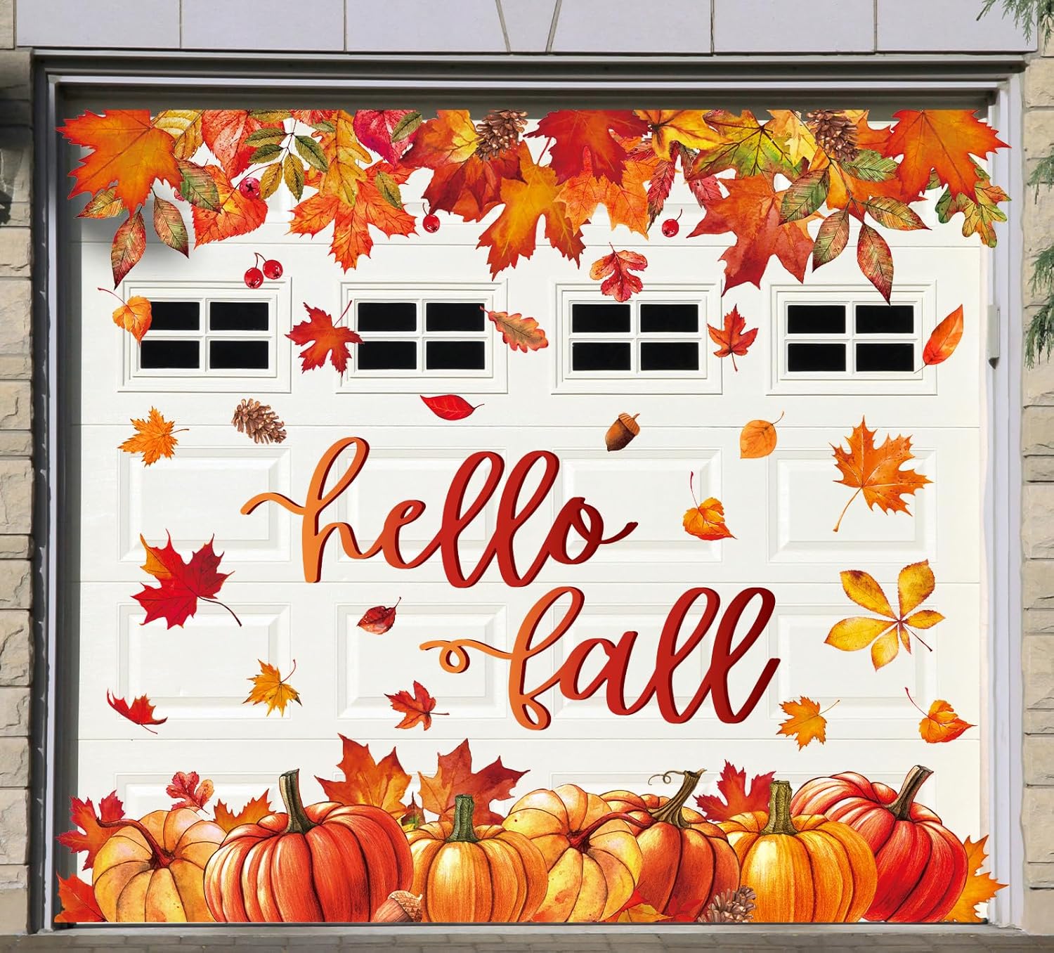 31Pcs Hello Fall Garage Decoration Magnet Stickers Pumpkin Maple Leaf Refrigerator Decals for Autumn Harvest Thanksgiving Home Party Garage Door Car