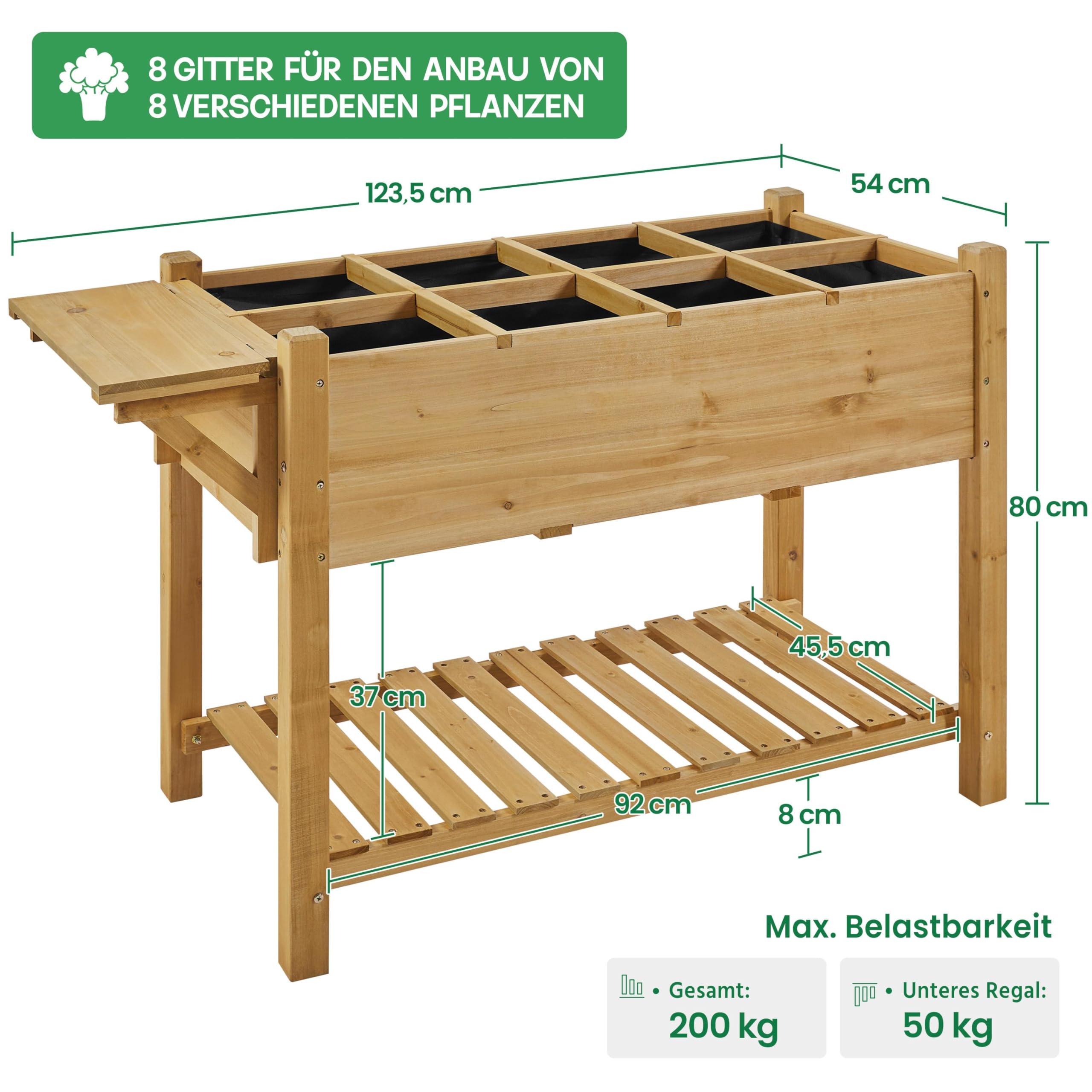 Yaheetech Podwyższona grządka ze składanym blatem i 8 dzielonymi przegródkami, skrzynka na rośliny, do ogrodu/na podwórko/werandę, grządka ziołowa do sadzenia roślin, 123,5 x 54 x 80 cm