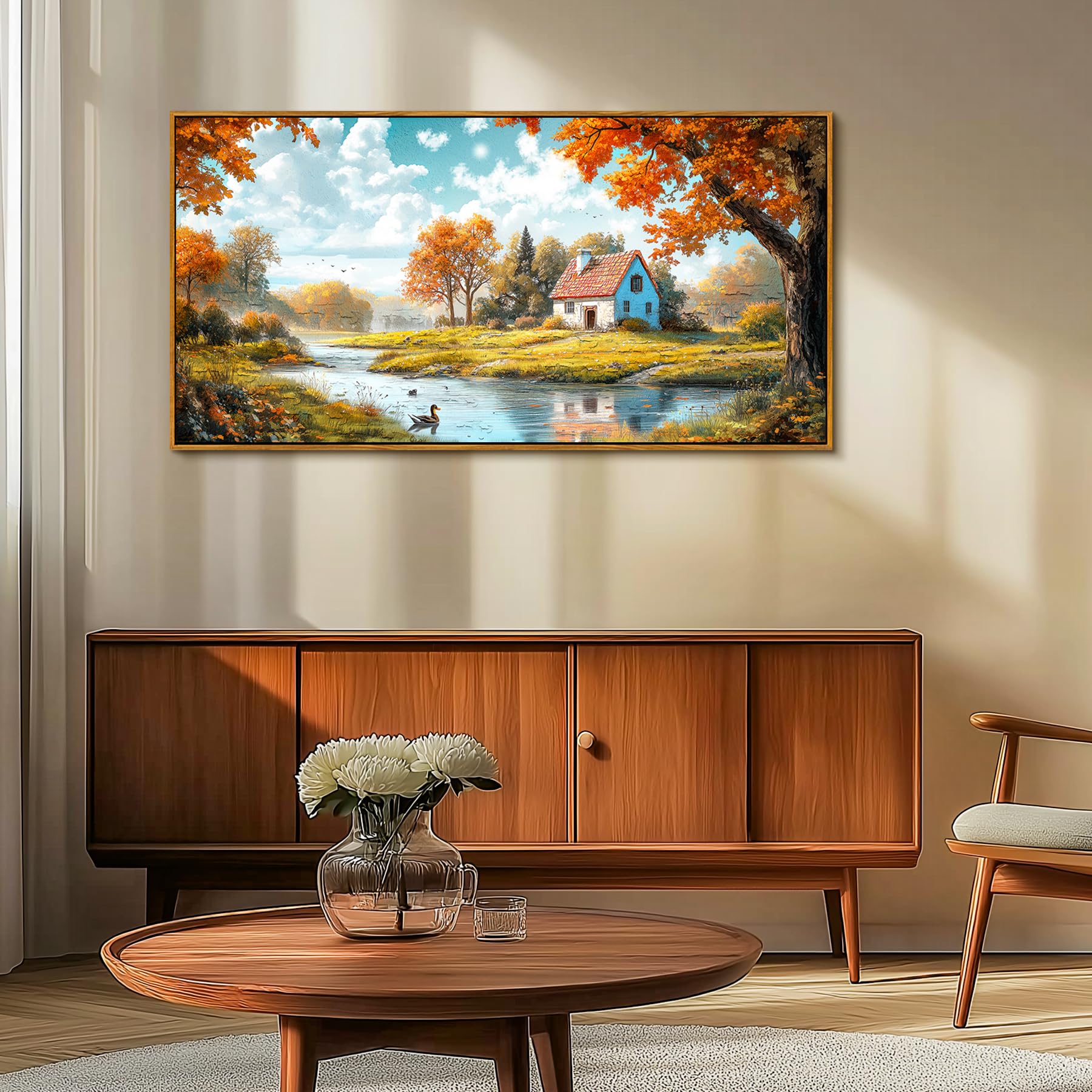 hyidecorart Quadri Moderni Soggiorno, 50x100 cm Quadri Grandi Dimensioni, Quadro Casa di Campagna, Stampe su Tela con Cornice, Decorazione Parete per Camera Ufficio Sala
