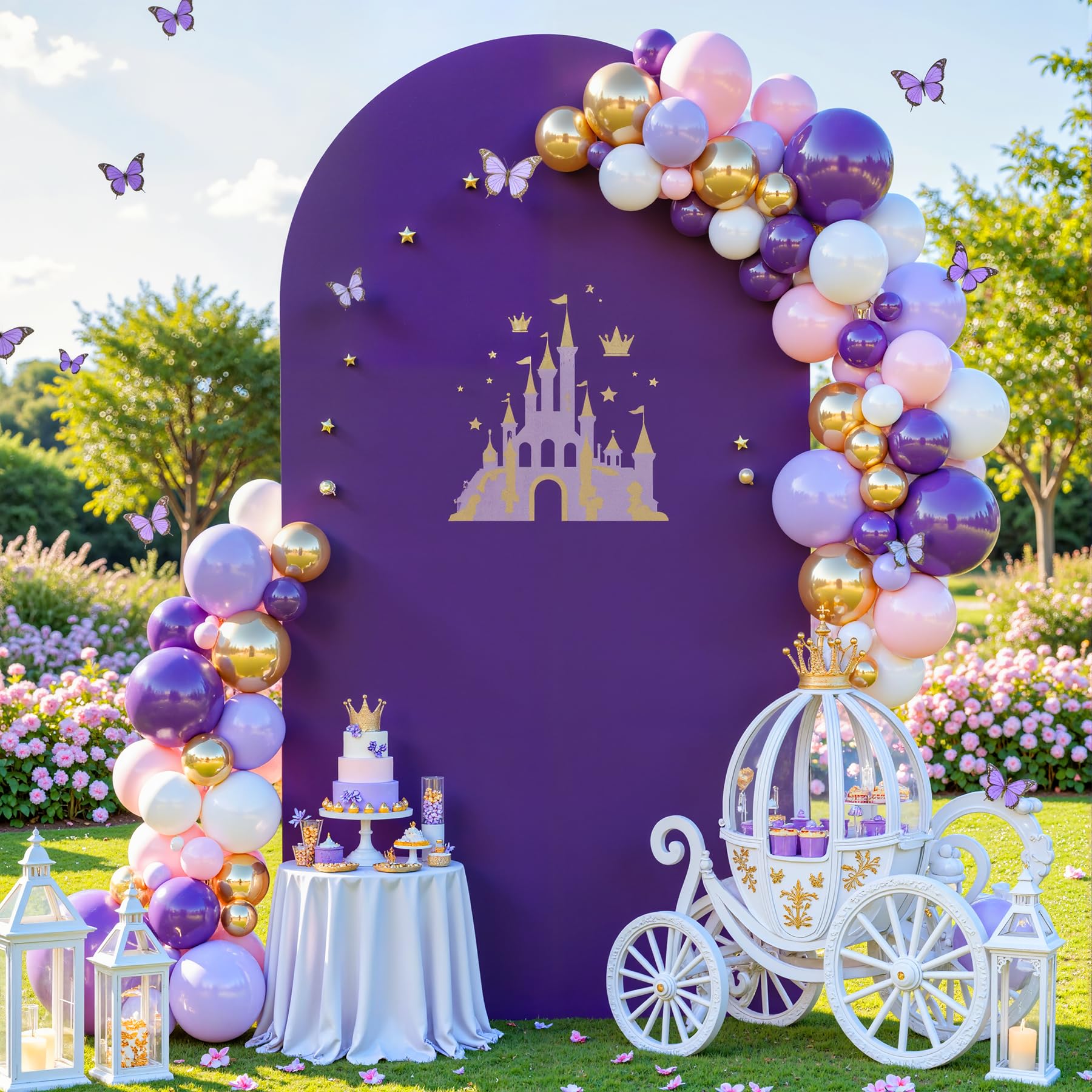 Purple Arch Cover 6.6FT Spandex Fitted Wedding Arch Stand Covers Round Top Chiara Arch Covers Stretchy Backdrop Cover for Birthday Party Ceremony Banquet Decoration