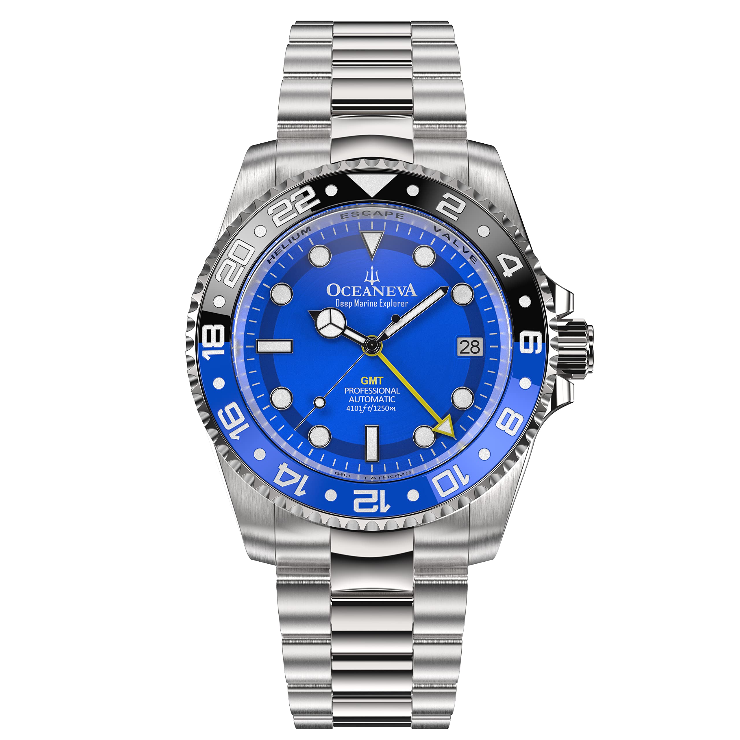 Men's GMT Automatic Deep Marine Explorer 1250M Pro Diver Blue Dial Watch - Stainless Stee…