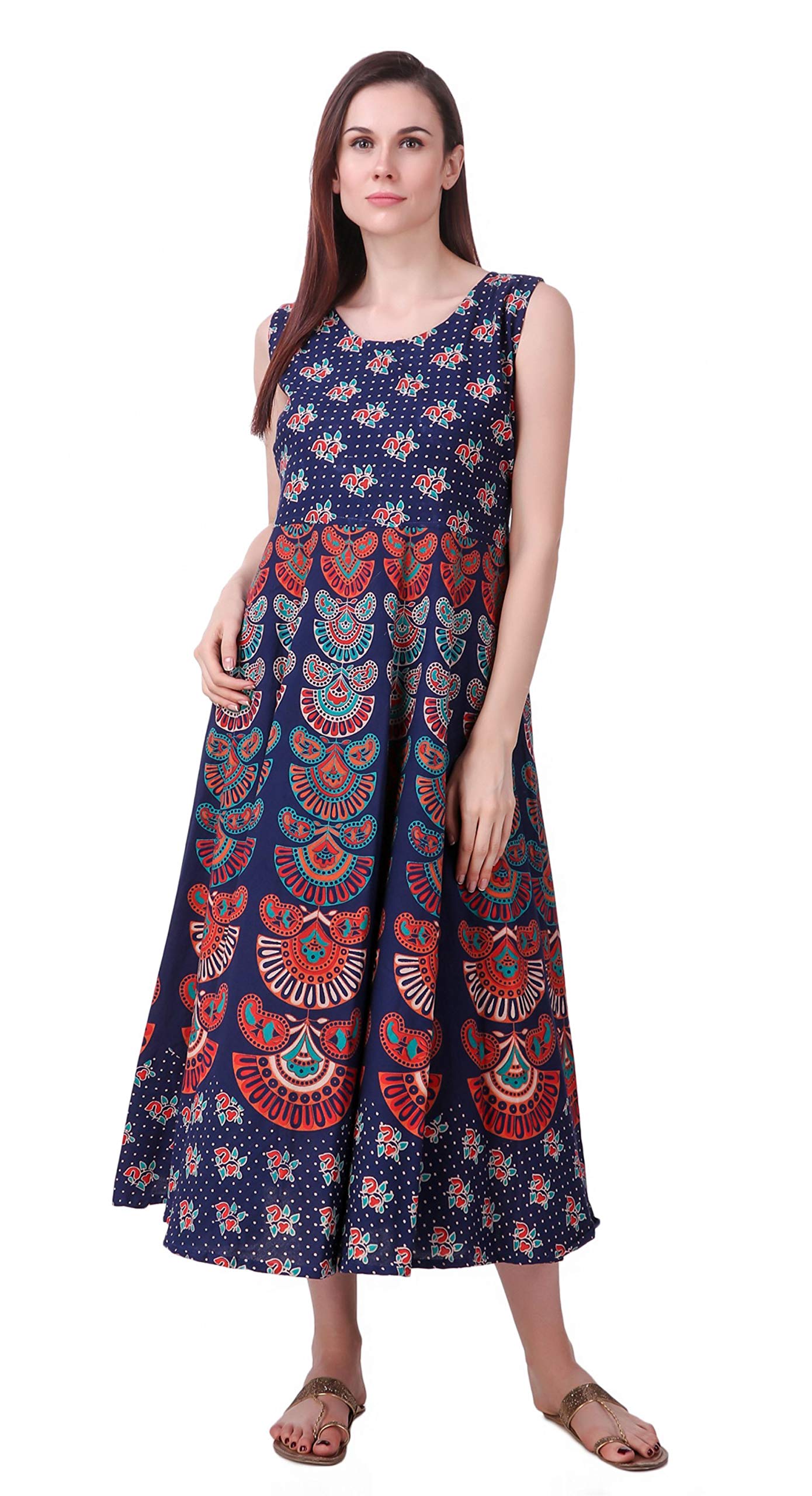 Women's Maxi Dress Jaipuri Print Cotton Kurti Semi-Stitched Fabric | Free Size |-image-22