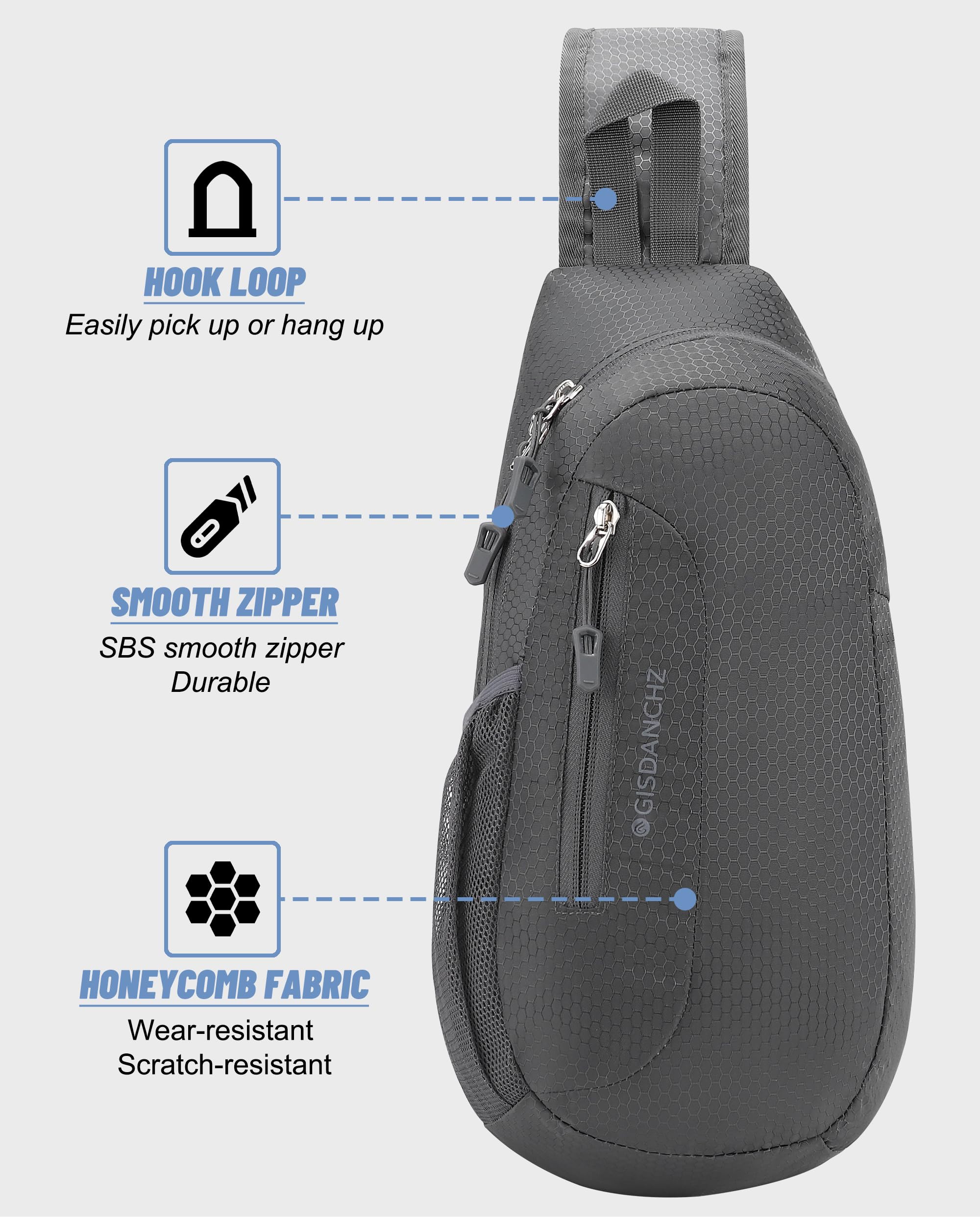 PivotWing Sling Bags for Men Women Cross Body Bag Men Women Hiking Travel Sports Lightweight Shoulder Chest Bags Small Slim Sling Backpack Dog Walking Daypack Crossbody Bag Dark Gray - Image 4