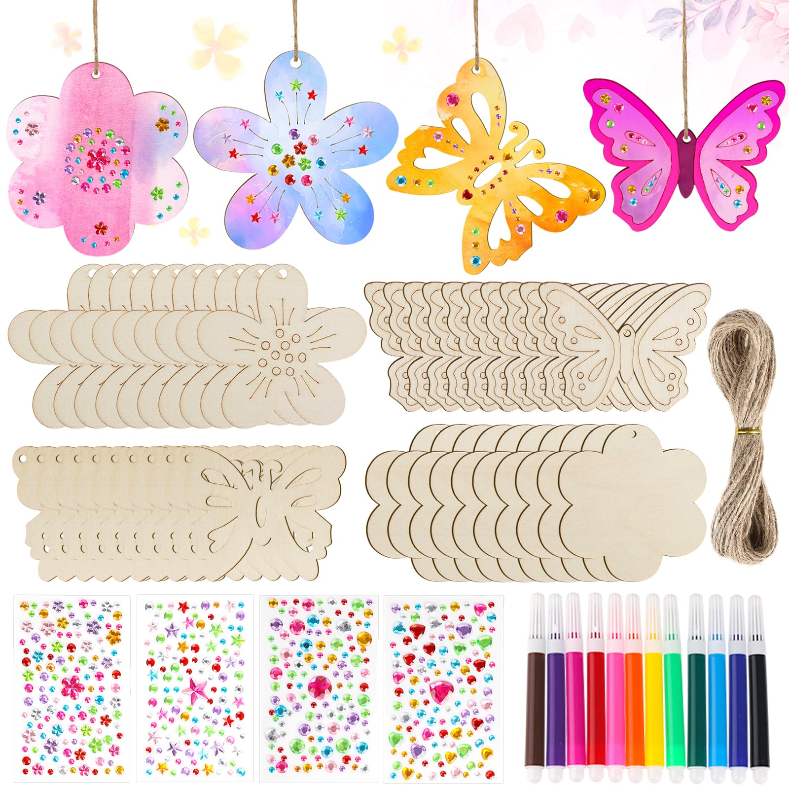 Noaxylic Bastelset Kinder 40 Teile - Schmetterlinge & Blumen Mit Stiften & Stickern