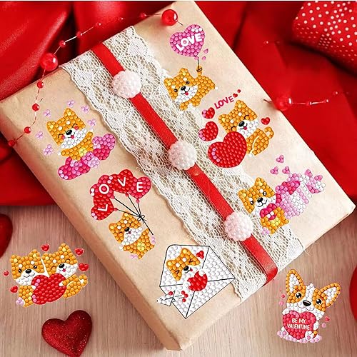 Miniatura 9 de Junrife Calcomanías de diamantes para el día de San Valentín para manualidades para niños, kits de calcomanías de pintura de diamantes, el mejor