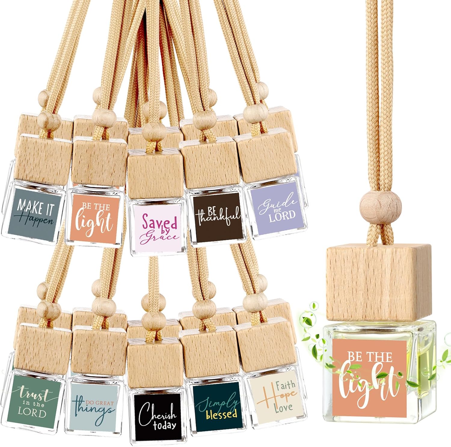 10 Pcs Christian Appreciation Gifts for Church Christian Car Hanging Ornament Empty Glass Essential Oil Diffuser Religious Inspirational Biblical Gifts for Women School Church Supplies