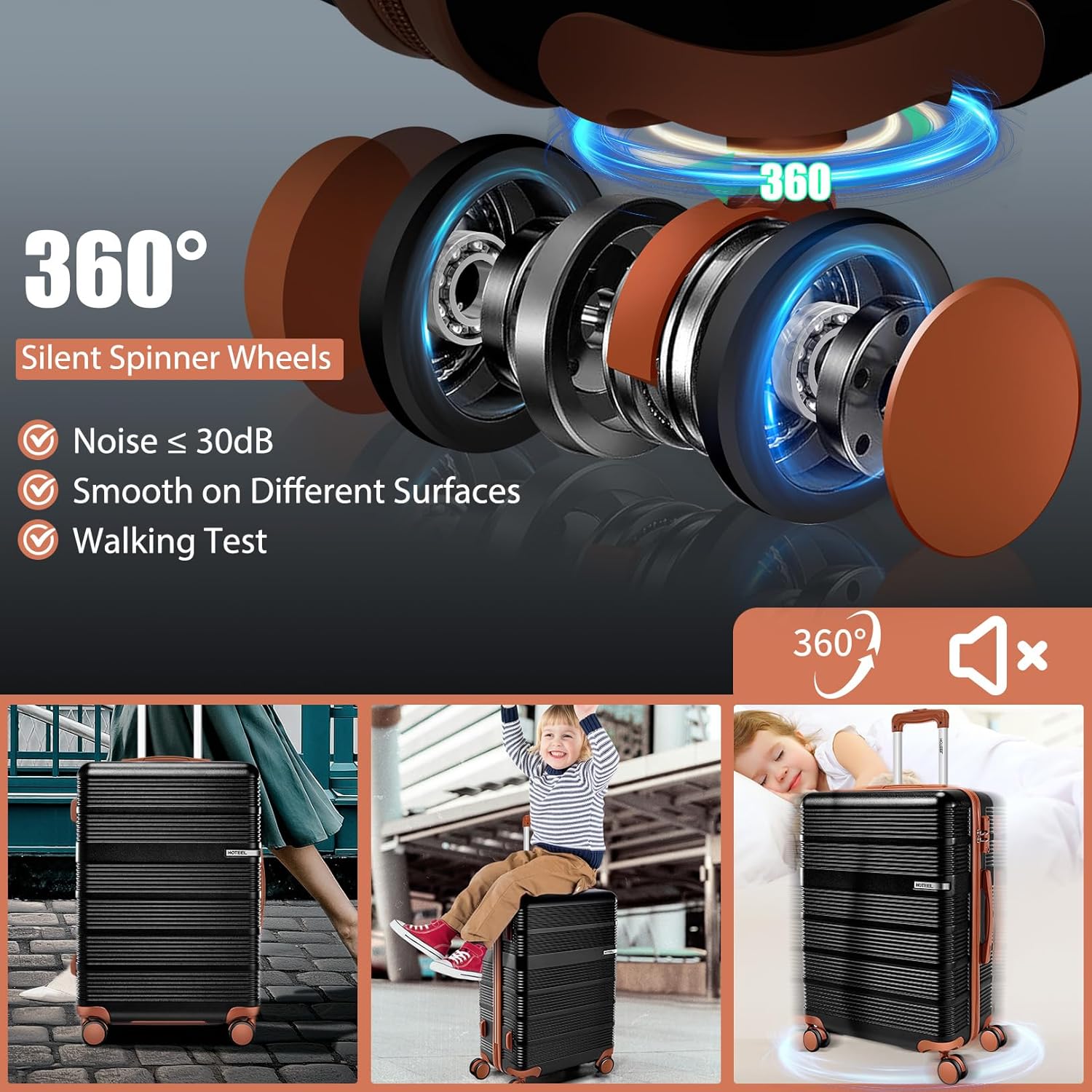 Hoteel Luggage Sets 3 Piece,(4-YEARS WARRANTY) ABS+PC Durable Lightweight Hard Shell Luggage Sets With TSA Lock For Travel,Business Trip, Suitcase Set 20 24 28 Inch, Black