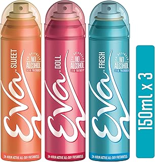 Sponsored Ad - Eva Sweet, Doll & Fresh Deodorant For Women | Long Lasting Deo | Skin Friendly | Dermatologically Tested | No Alcohol | Pack of 3 | 450 Ml