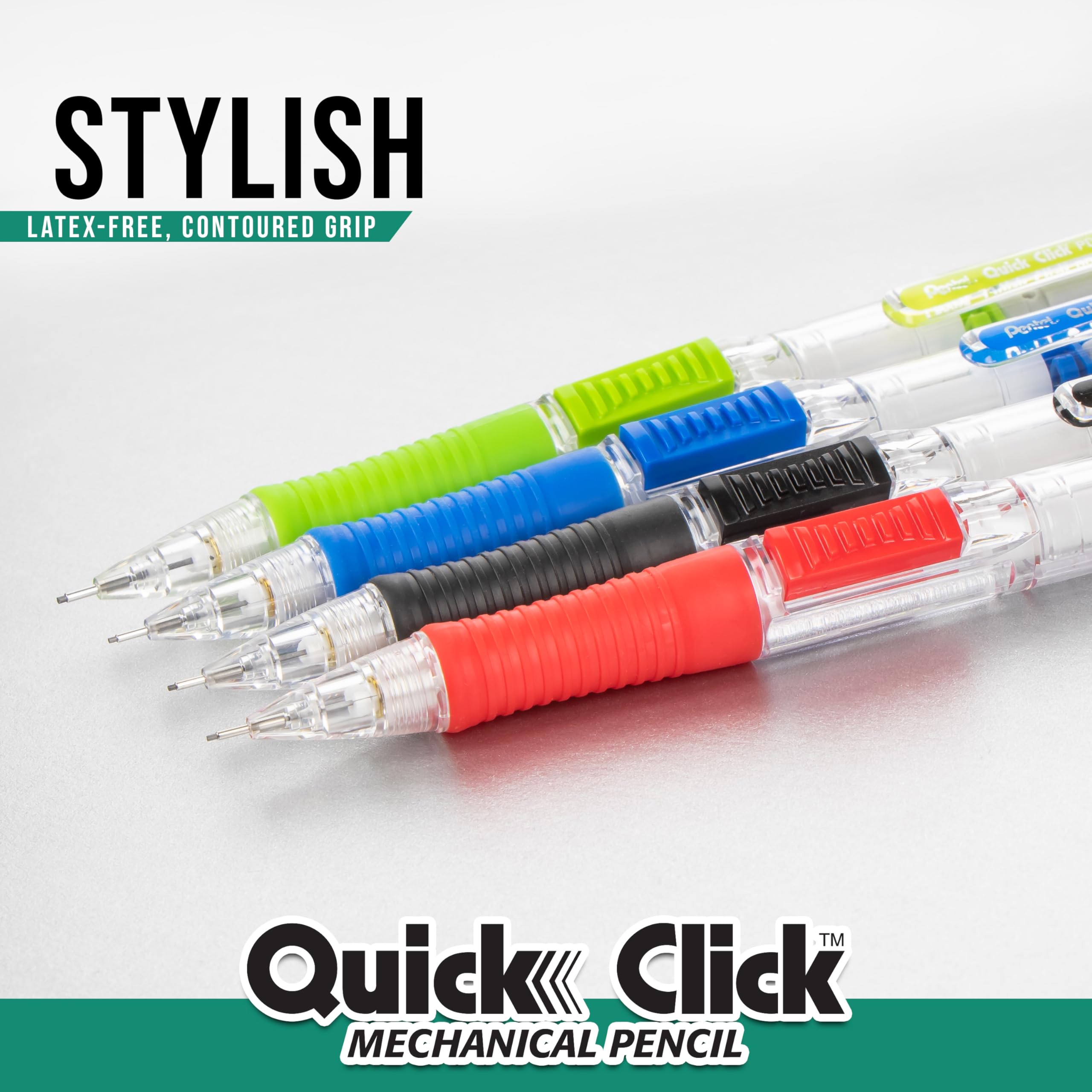 Pentel Quick Click - Portaminas (0,5 mm), incluye mina de recambio y gomas de borrar, paquete de 8 lápices (PD215LEBP8)