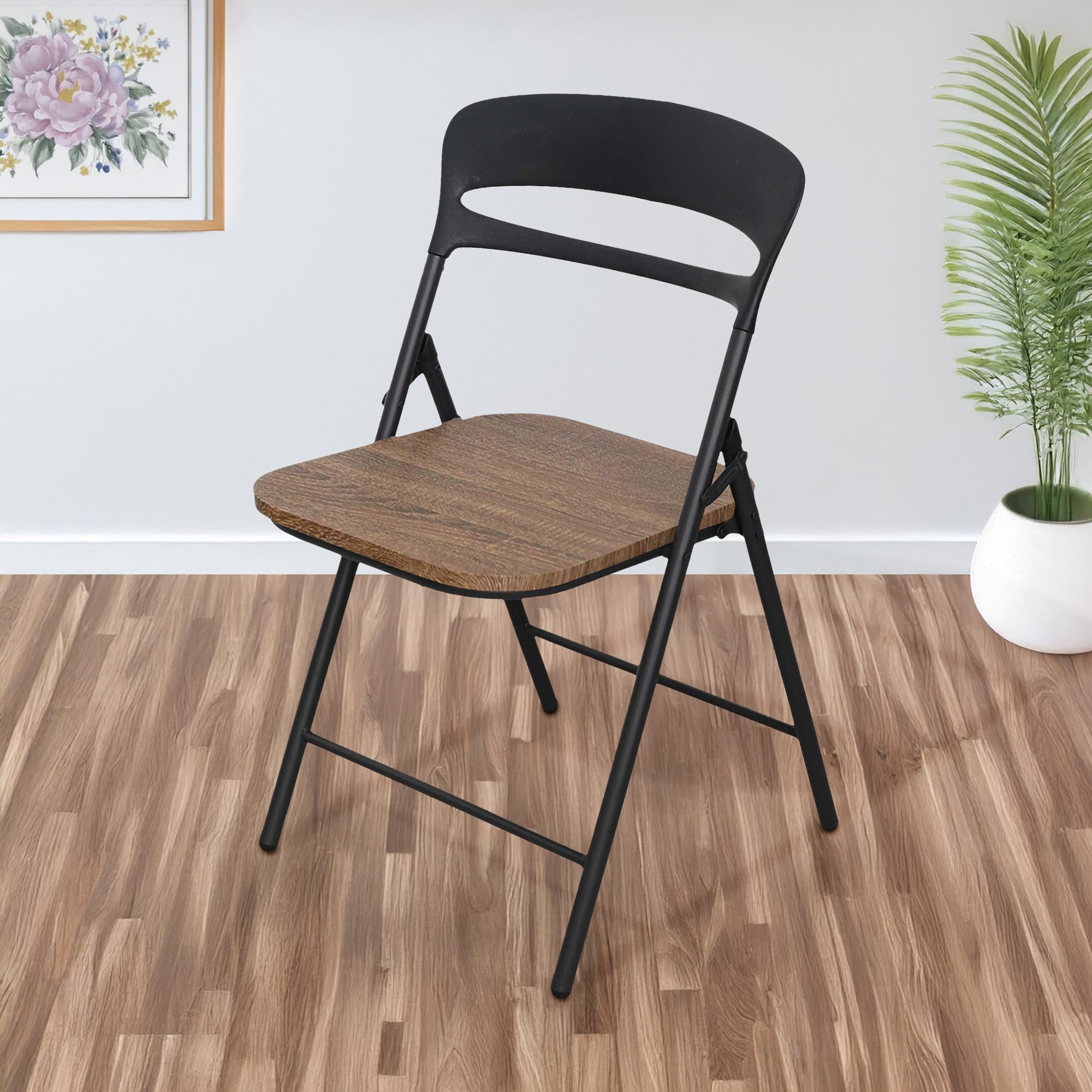 IlGruppone Set di 4 Sedie Pieghevoli Moderne Struttura in Metallo Verniciato a Polvere, Seduta in Legno e Schienale in Polipropilene Eleganti, Resistenti e Confortevoli,Portata 120 kg - Marrone