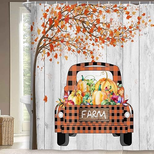 Miniatura 12 de Boziqr Cortinas de ducha de Halloween para baño, bonita y divertida cortina de baño de fantasma, cortina de ducha espeluznante de otoño con ganchos,