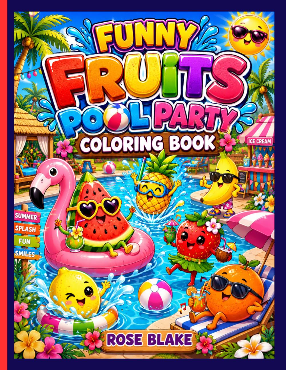 Funny Fruits Pool Party Coloring Book: Adorable Summer Pool Coloring Pages with Cute Fruit Characters, Floaties, Ice Cream, and Tropical Fun for Boys & Girls