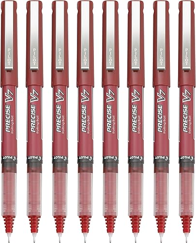 PILOT Precise V7 - Bolígrafos de bola de punta fina de 132 de pulgada (0.7mm), tinta roja líquida, paquete de 8 (15340) (PV7B8RED-AMZ)