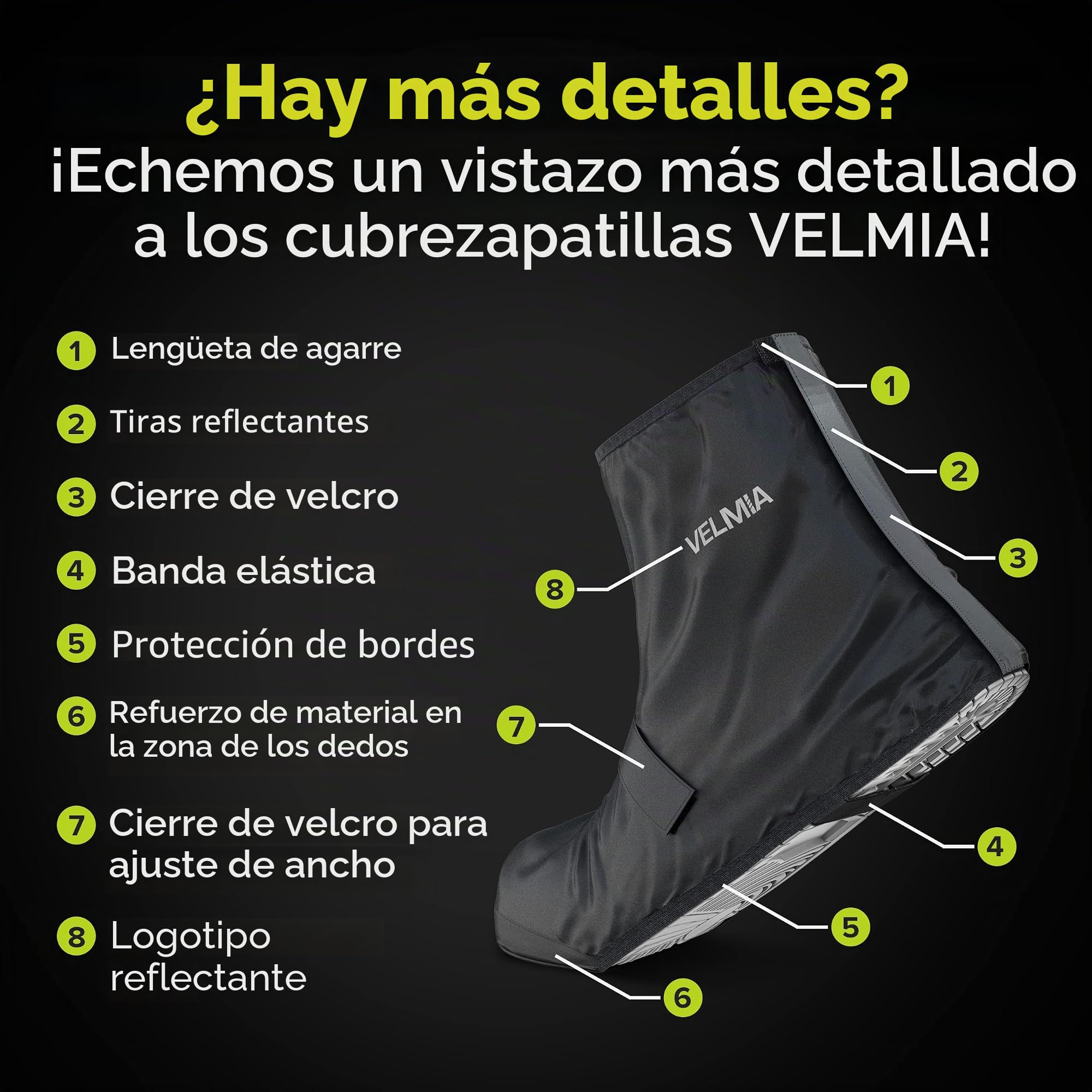 Velmia zapatos de protección contra la lluvia bicicleta con material reflectante y puntera reforzada I zapato cubre impermeable negro lluvia overshoes bicicleta