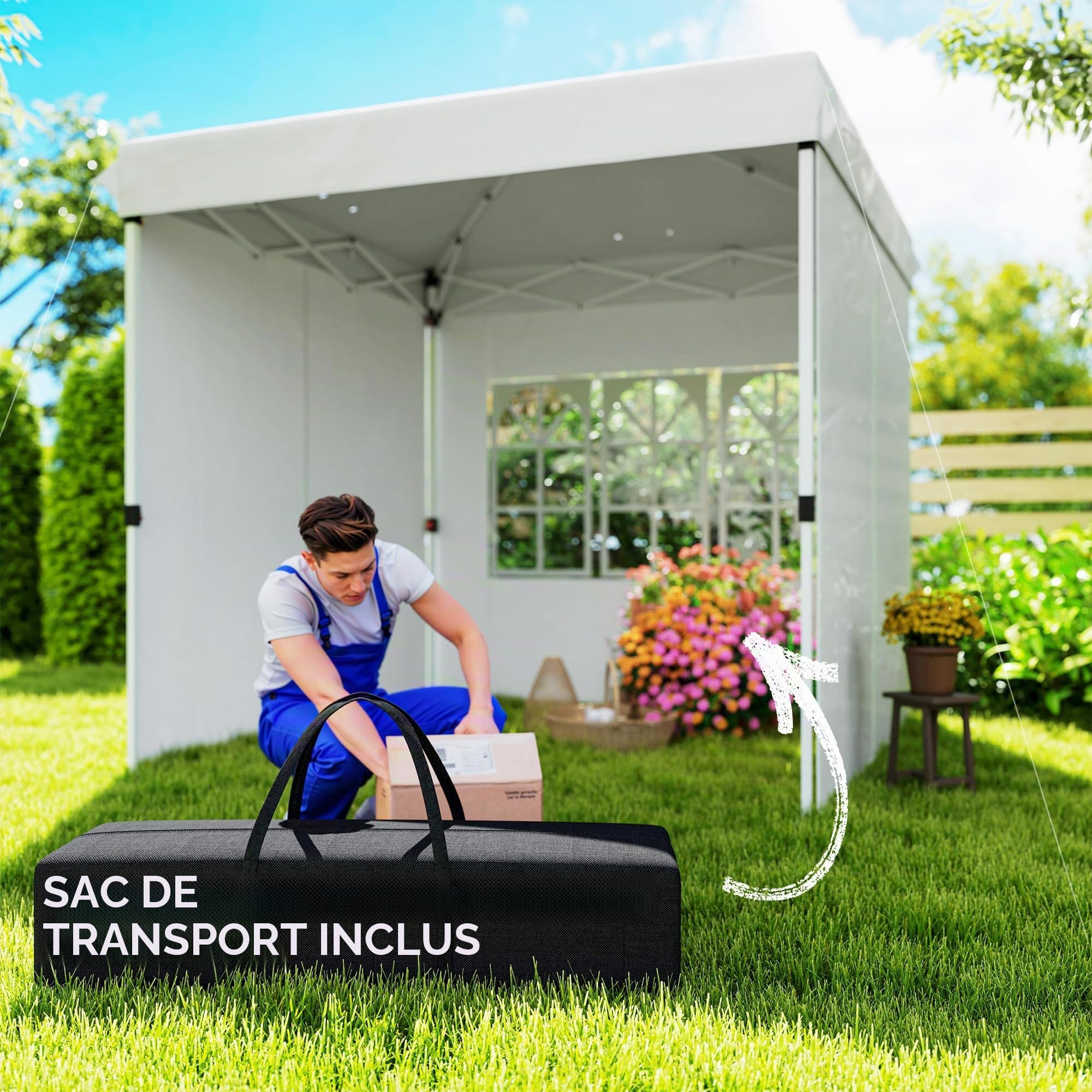 Outsunny Gazebo Pop-up Pliant 2.5x2.5m 4 Parois Blanc