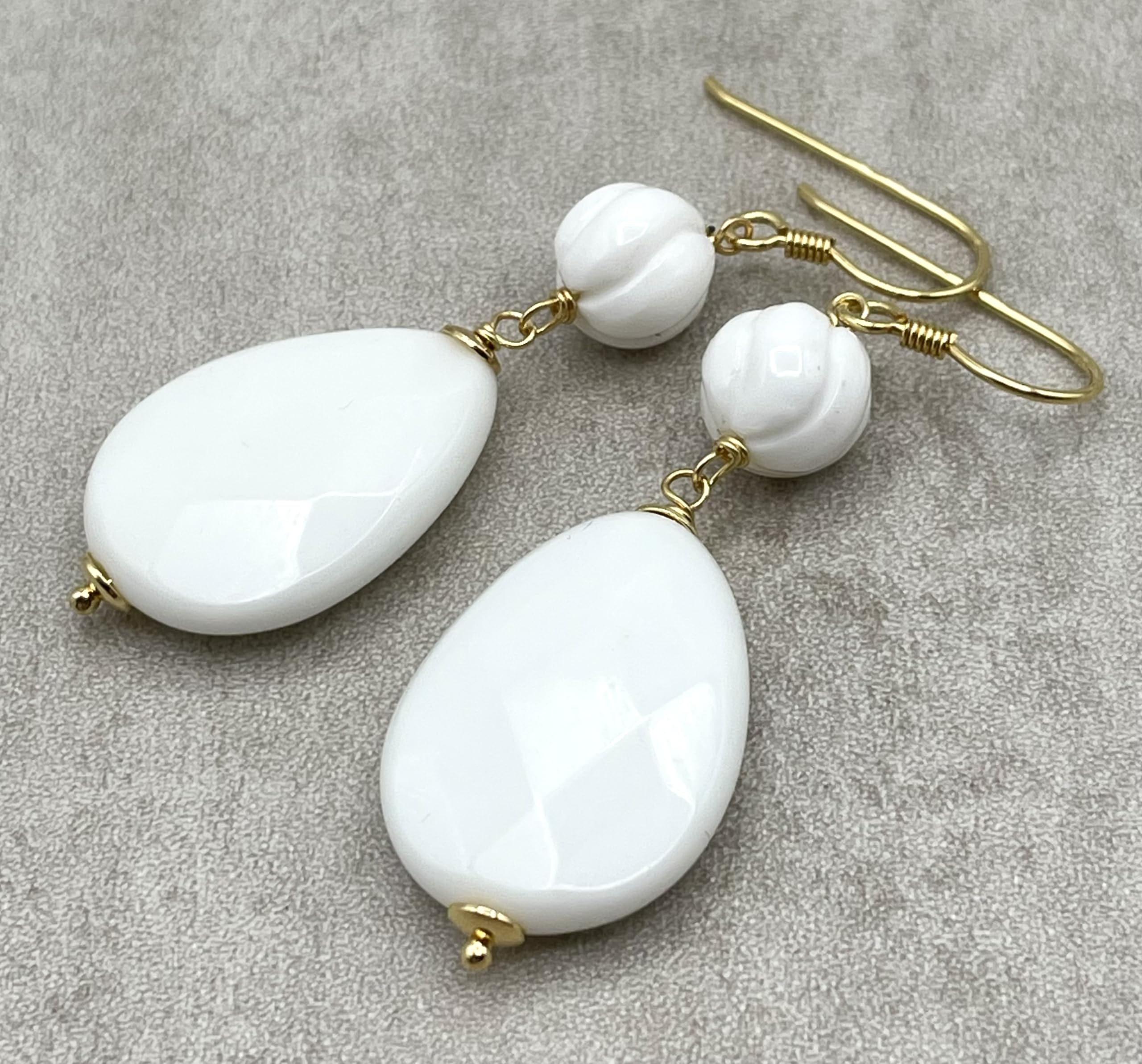 Orecchini con Agata Bianca e Conchiglia, Pendenti Lunghi, Argento 925, Gioielli Pietre Dure, Bijoux Estate, Regalo Compleanno per Donne