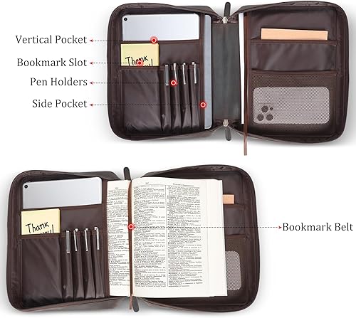 Miniatura 2 de Polare Full Grain Leather Bible Cover Church Bag Bible Protective Book Holder Carrying Case Folder Organizer Portfolio, Dark Brown